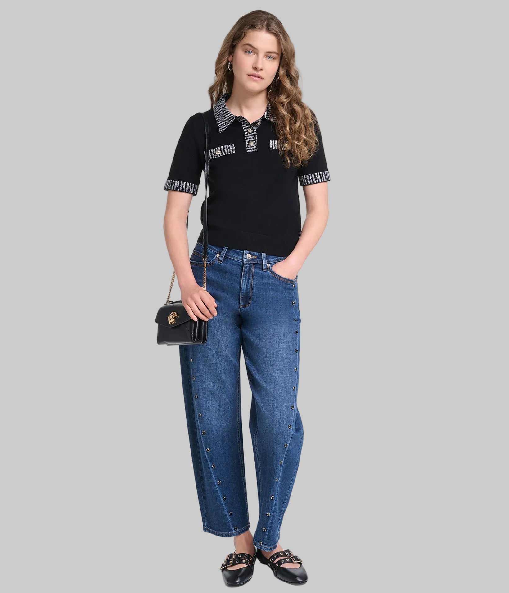 SHORT SLEEVE TWEED TRIM POLO VIEW 4 | Women's Tees & Tanks