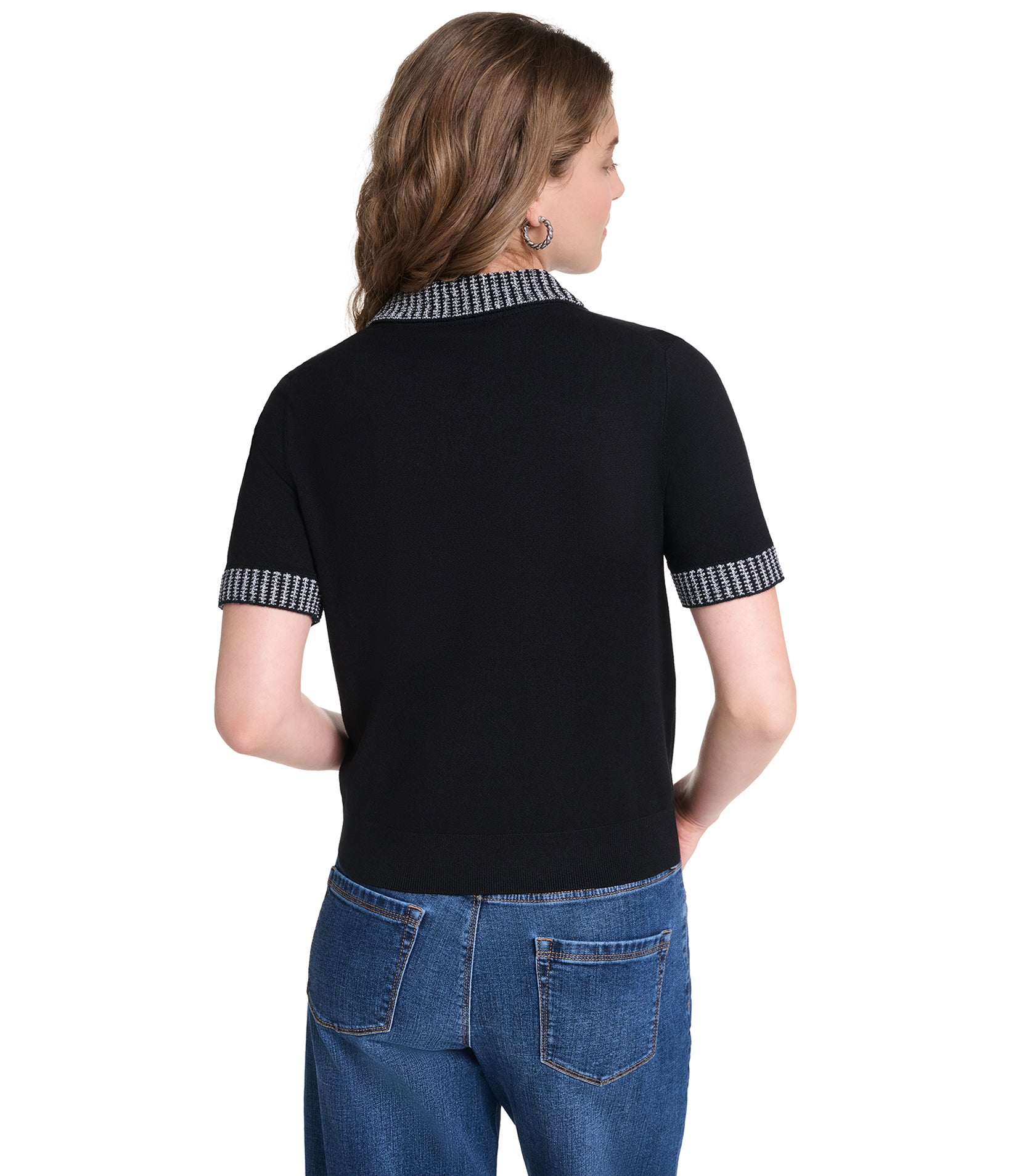 SHORT SLEEVE TWEED TRIM POLO VIEW 10 | Women's Clothing