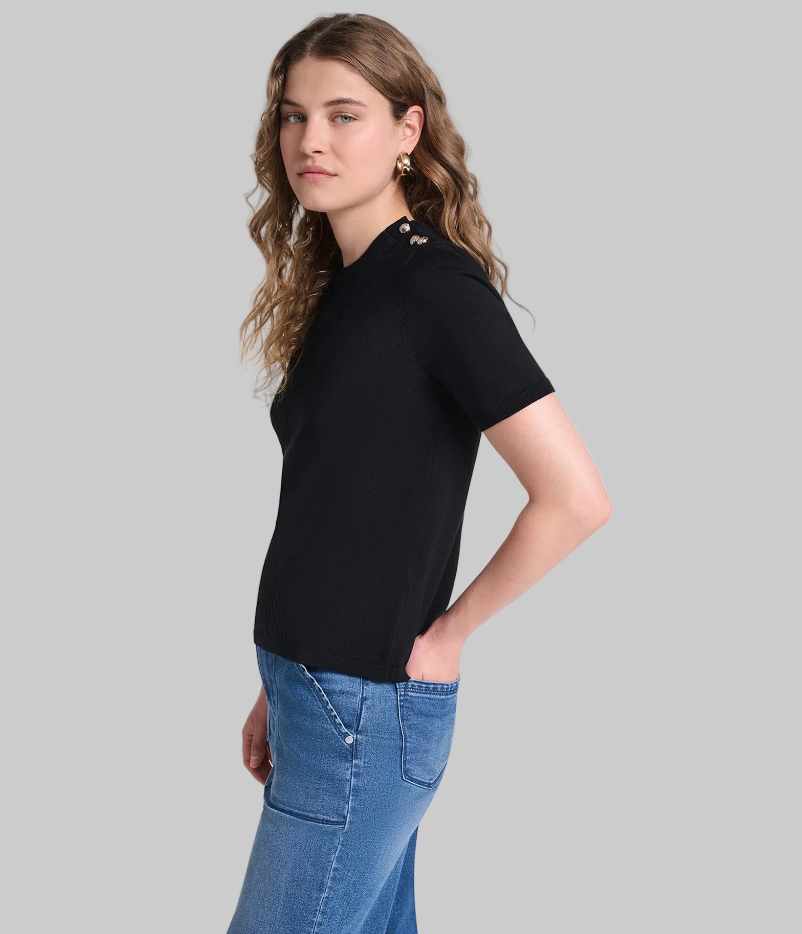 SHORT SLEEVE SWEATERS WITH BUTTONS VIEW 3