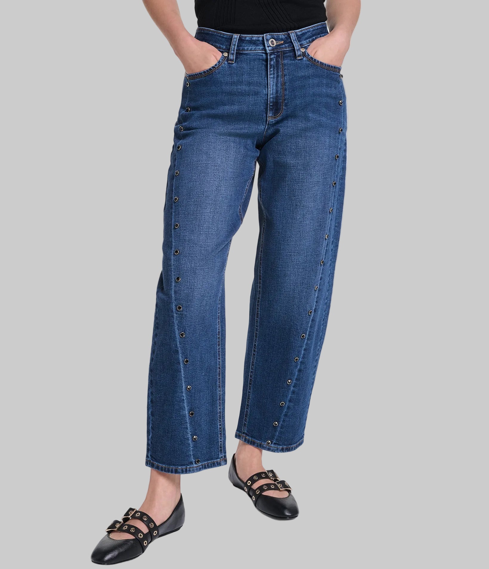 SIDE CRYSTAL STRAIGHT DENIM PANT VIEW 1