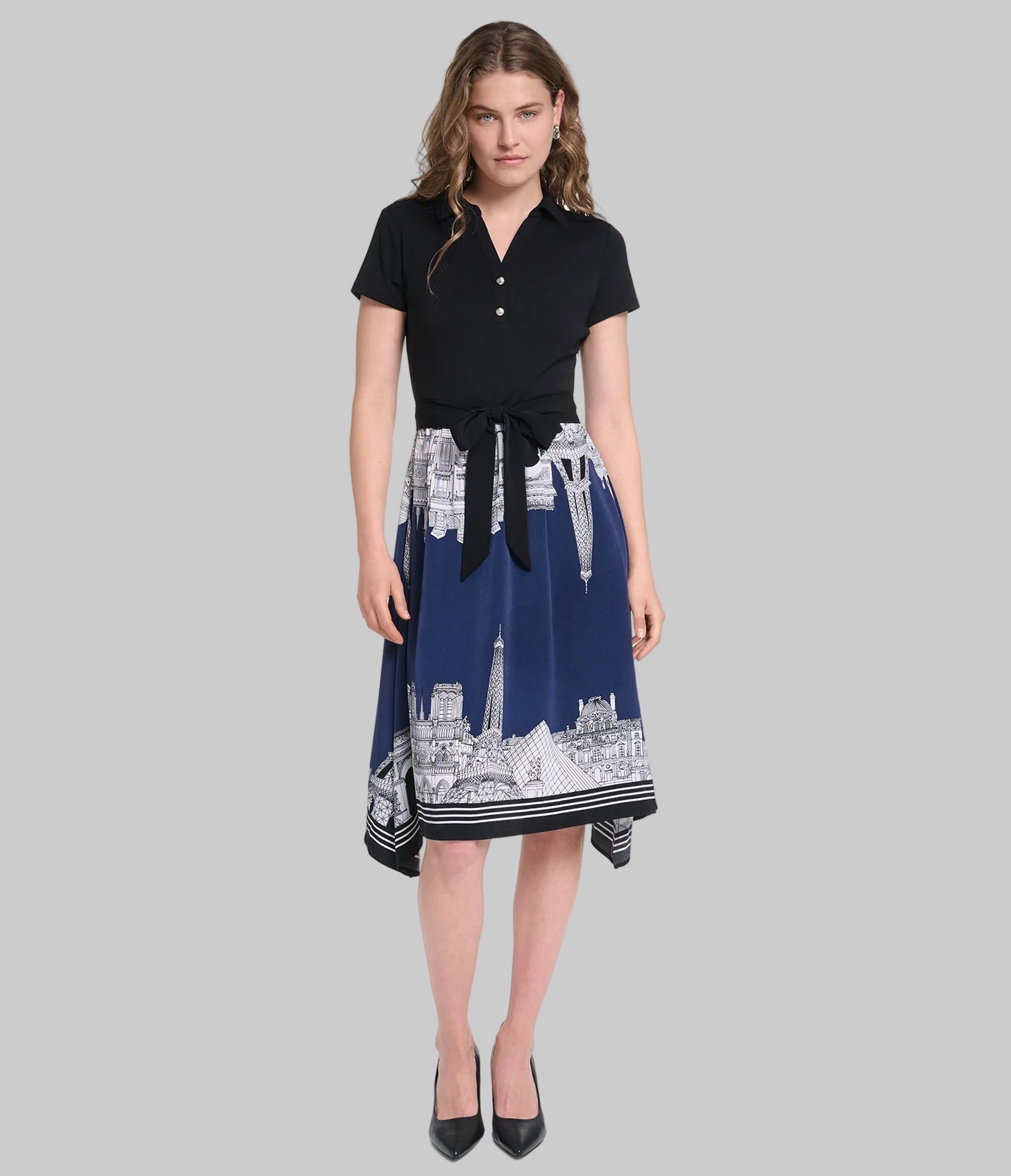 PRINTED PARIS SCENE MIDI DRESS VIEW 4