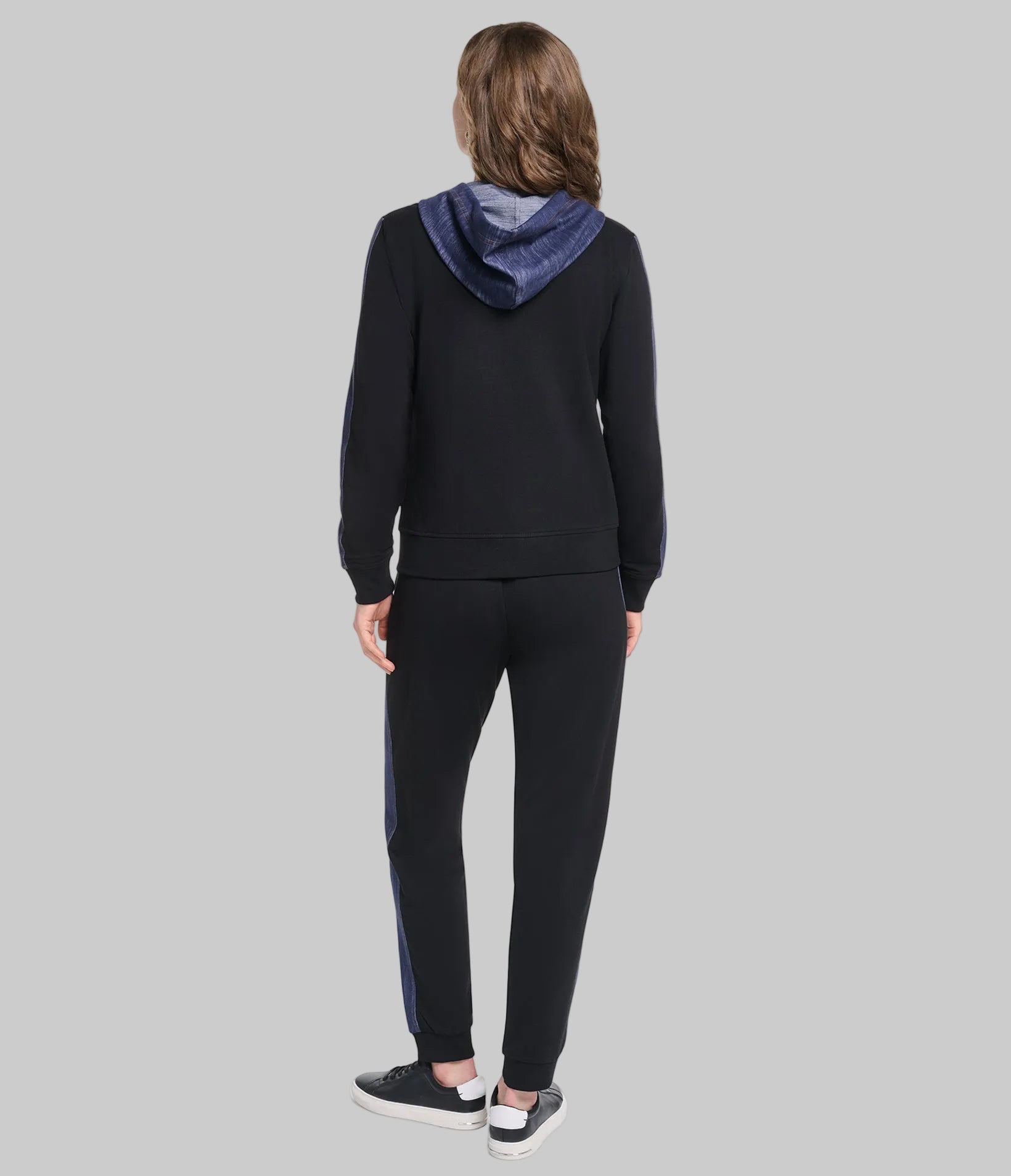 DENIM TRIM HALF ZIP-UP HOODIE VIEW 5