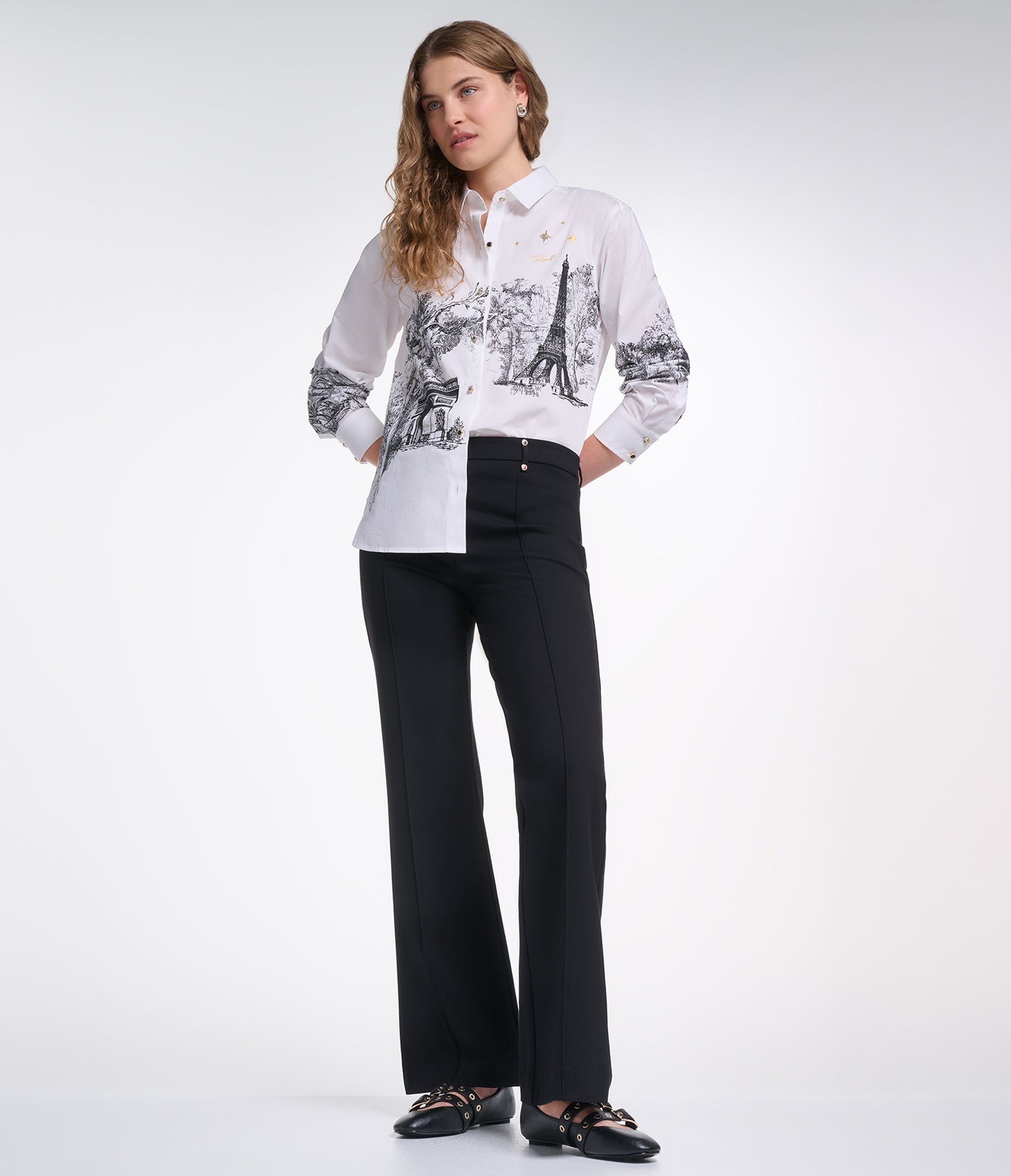 LONG SLEEVE PARIS PRINT POPLIN SHIRT VIEW 5