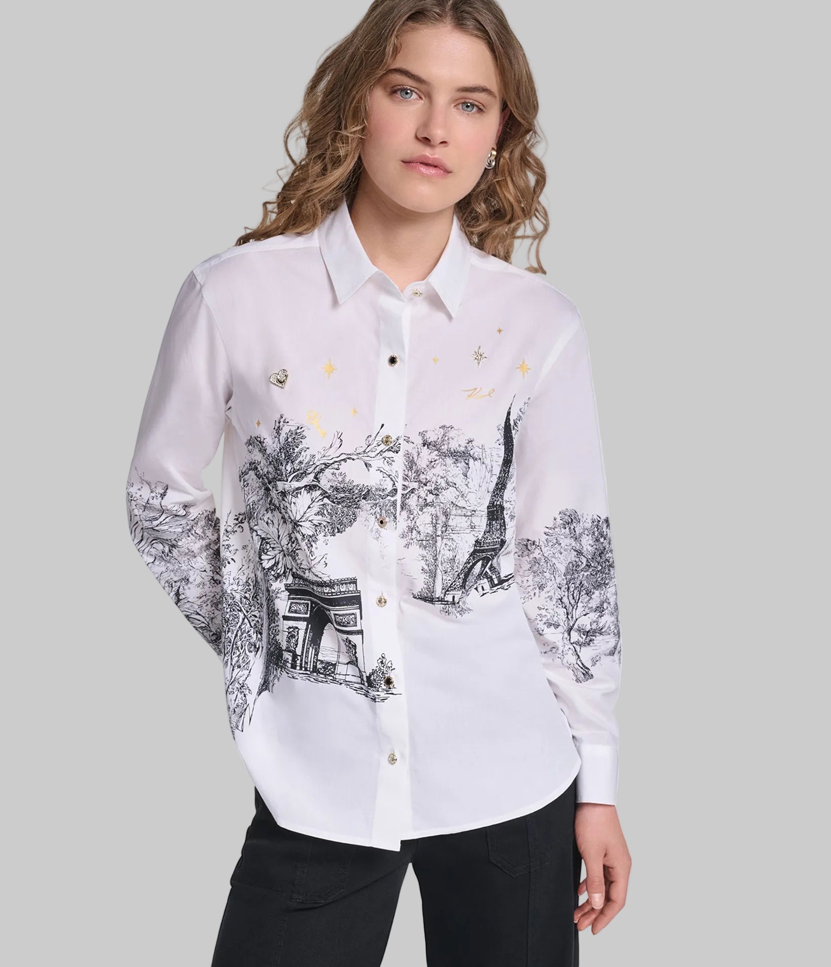 LONG SLEEVE PARIS PRINT POPLIN SHIRT View 1 | New Arrivals