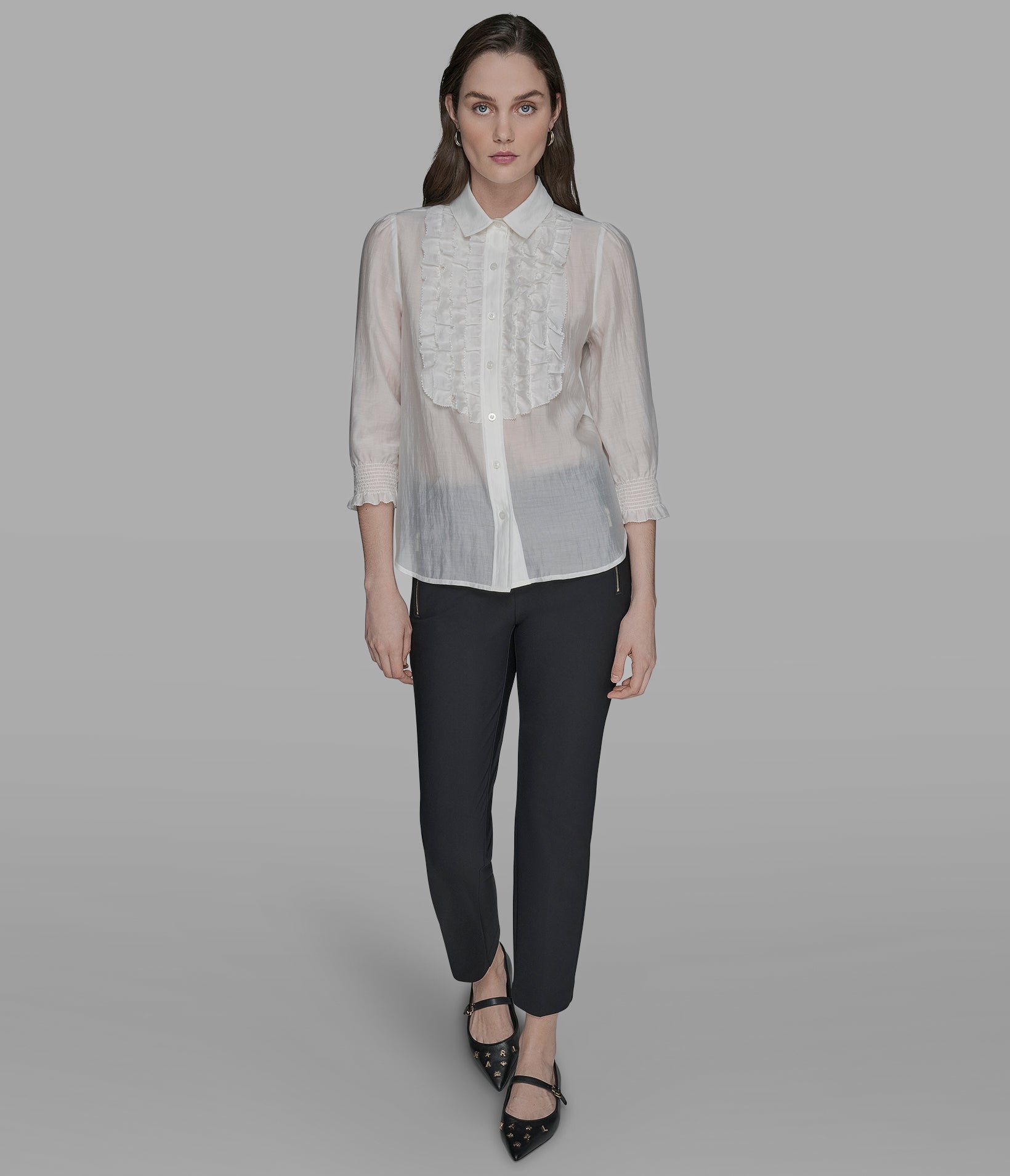 RUFFLE BUTTON DOWN BLOUSE VIEW 4 | Women's Sale
