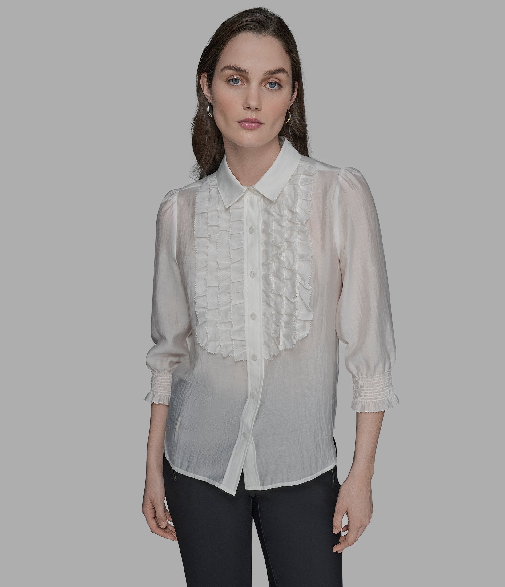 RUFFLE BUTTON DOWN BLOUSE VIEW 5 | Women's Sale