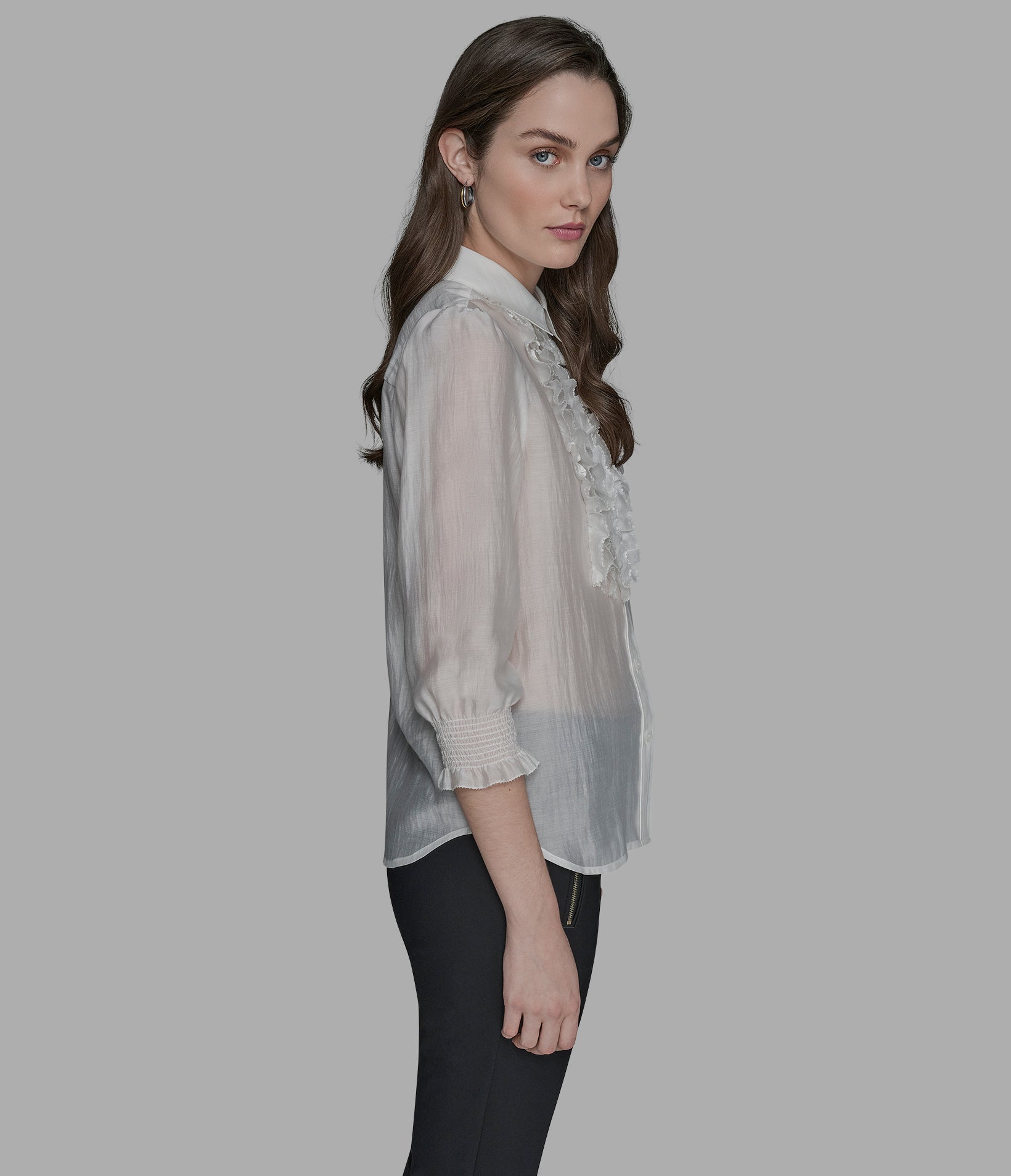 RUFFLE BUTTON DOWN BLOUSE VIEW 3 | Women's Sale
