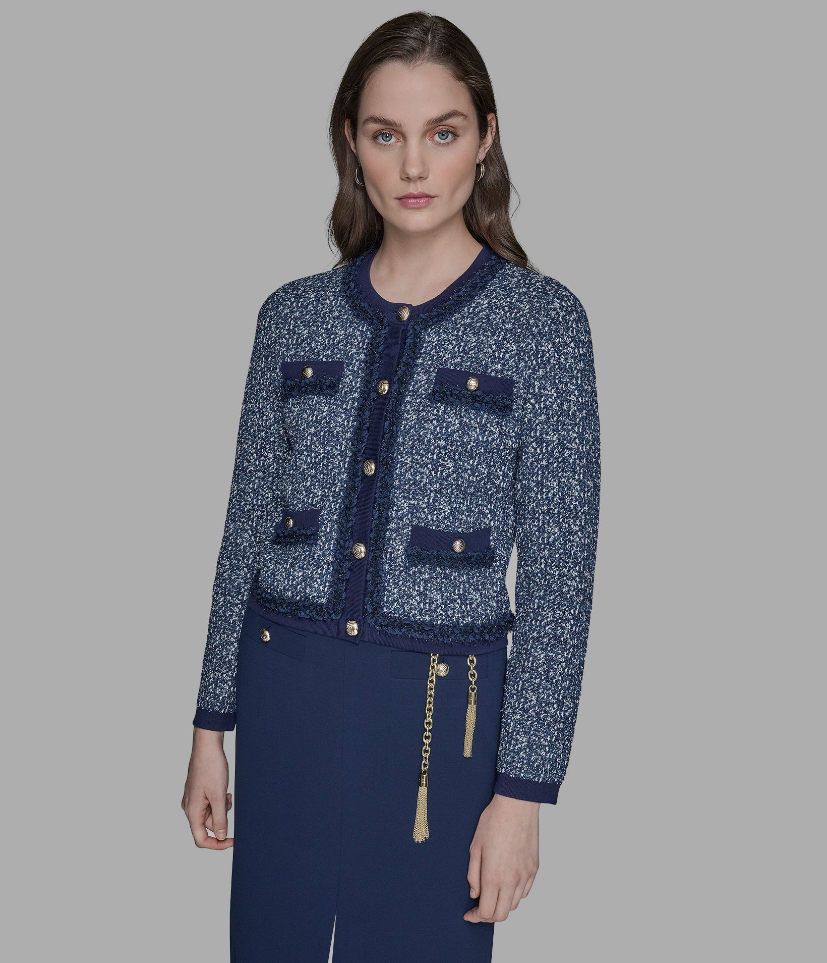 DENIM TWEED CARDIGAN View 1 | Best Sellers Shop