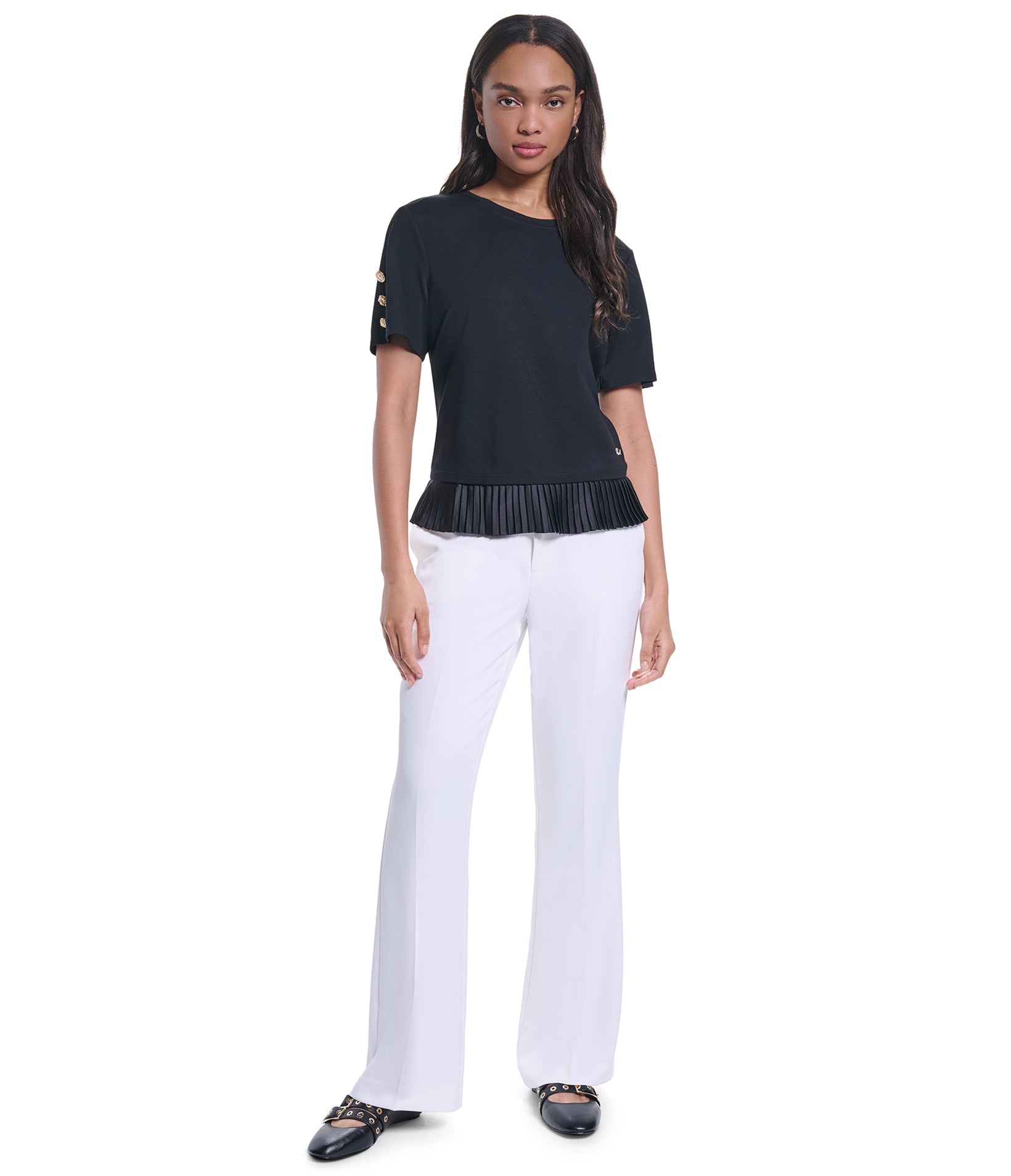PLEATED HEM TEE WITH KARL PIN VIEW 4