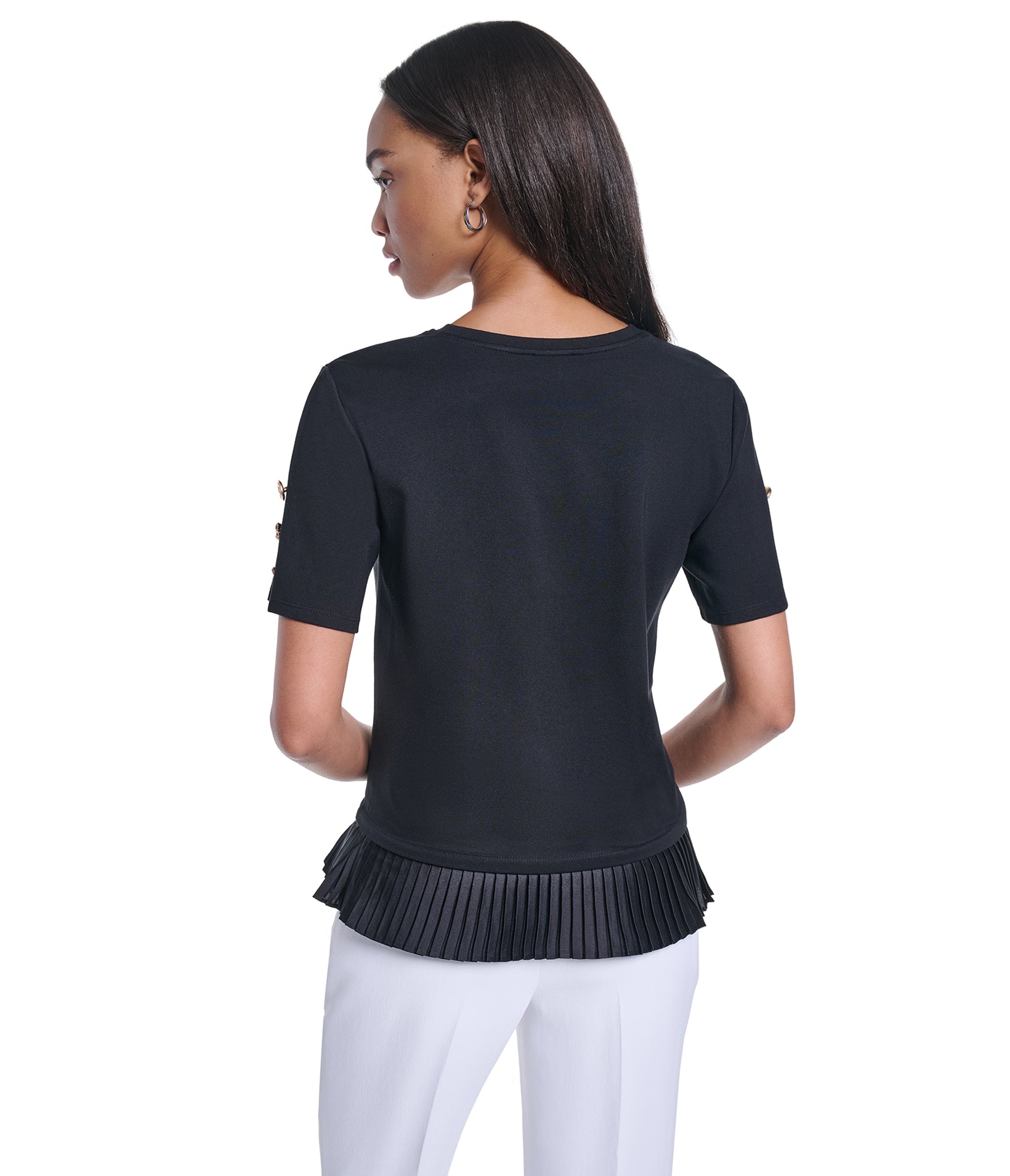 PLEATED HEM TEE WITH KARL PIN View 2 | Products