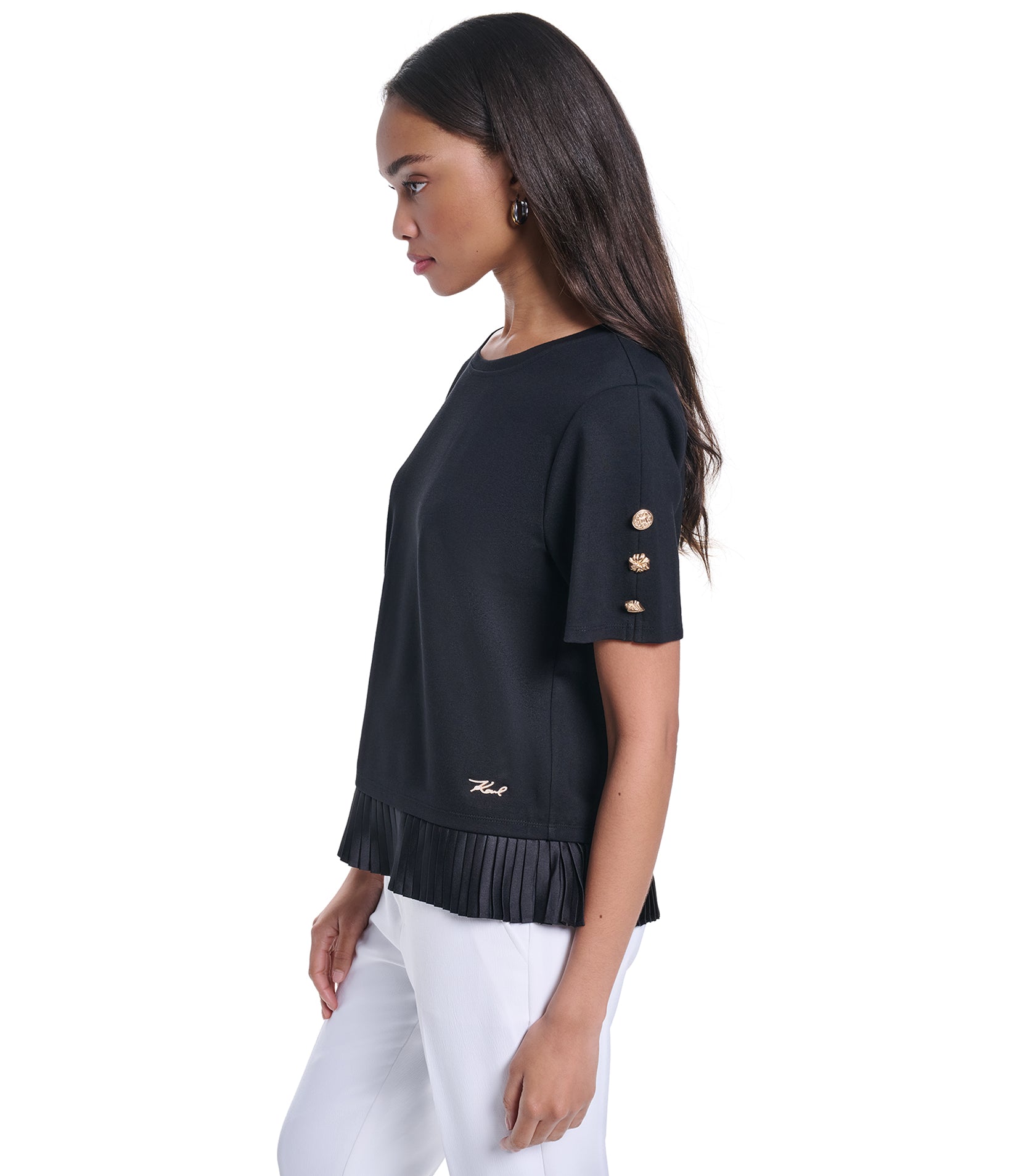 PLEATED HEM TEE WITH KARL PIN VIEW 3