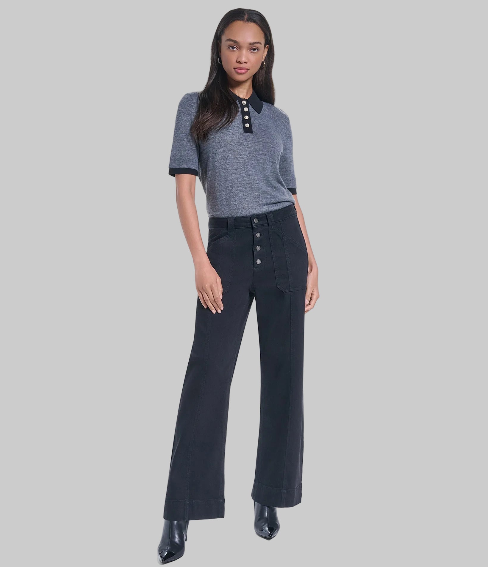 WIDE LEG BUTTON DENIM PANT VIEW 5 | Women's Clothing