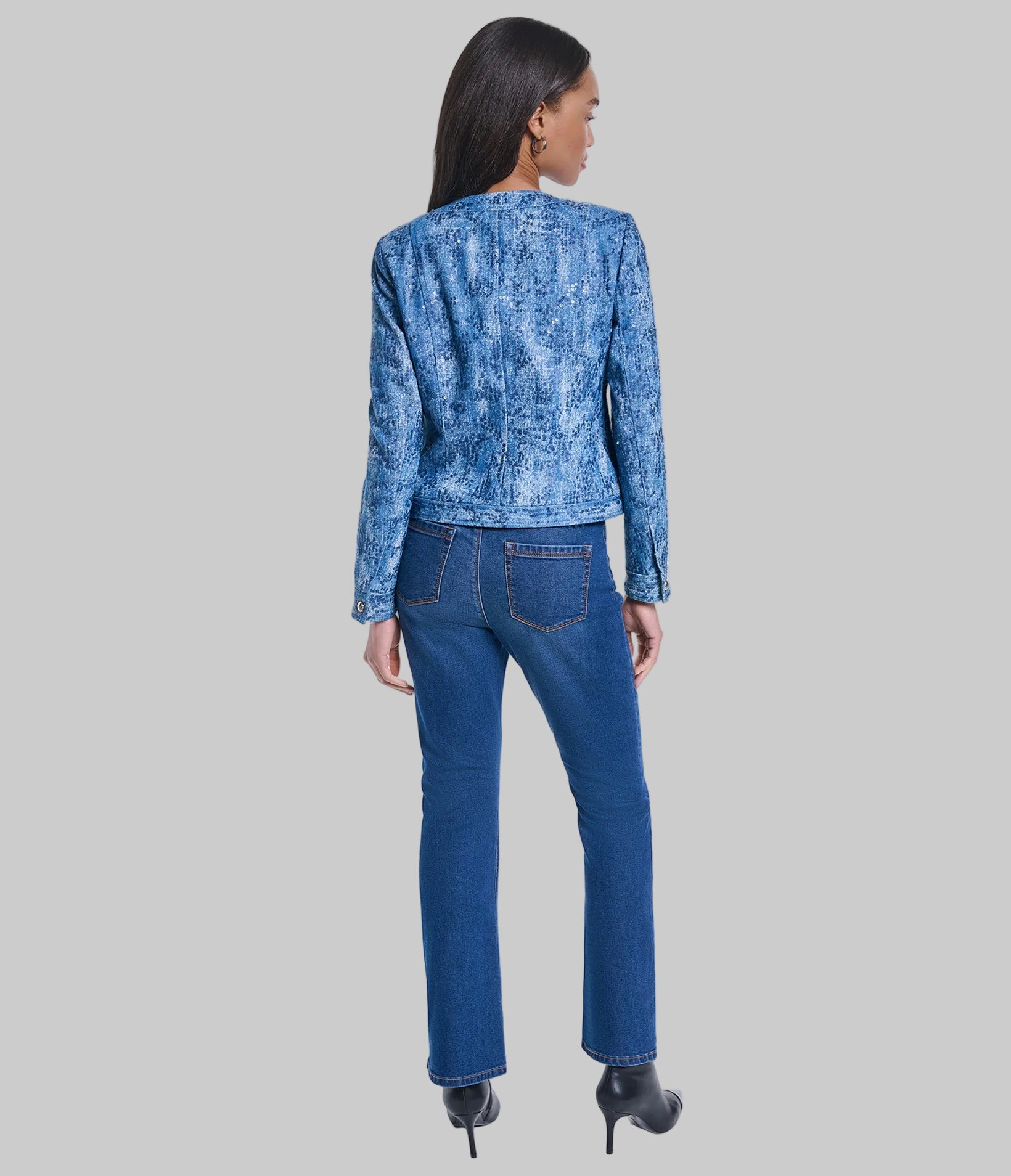 CO-ORD SEQUIN COLLARLESS DENIM JACKET VIEW 5 | New Women's Clothing