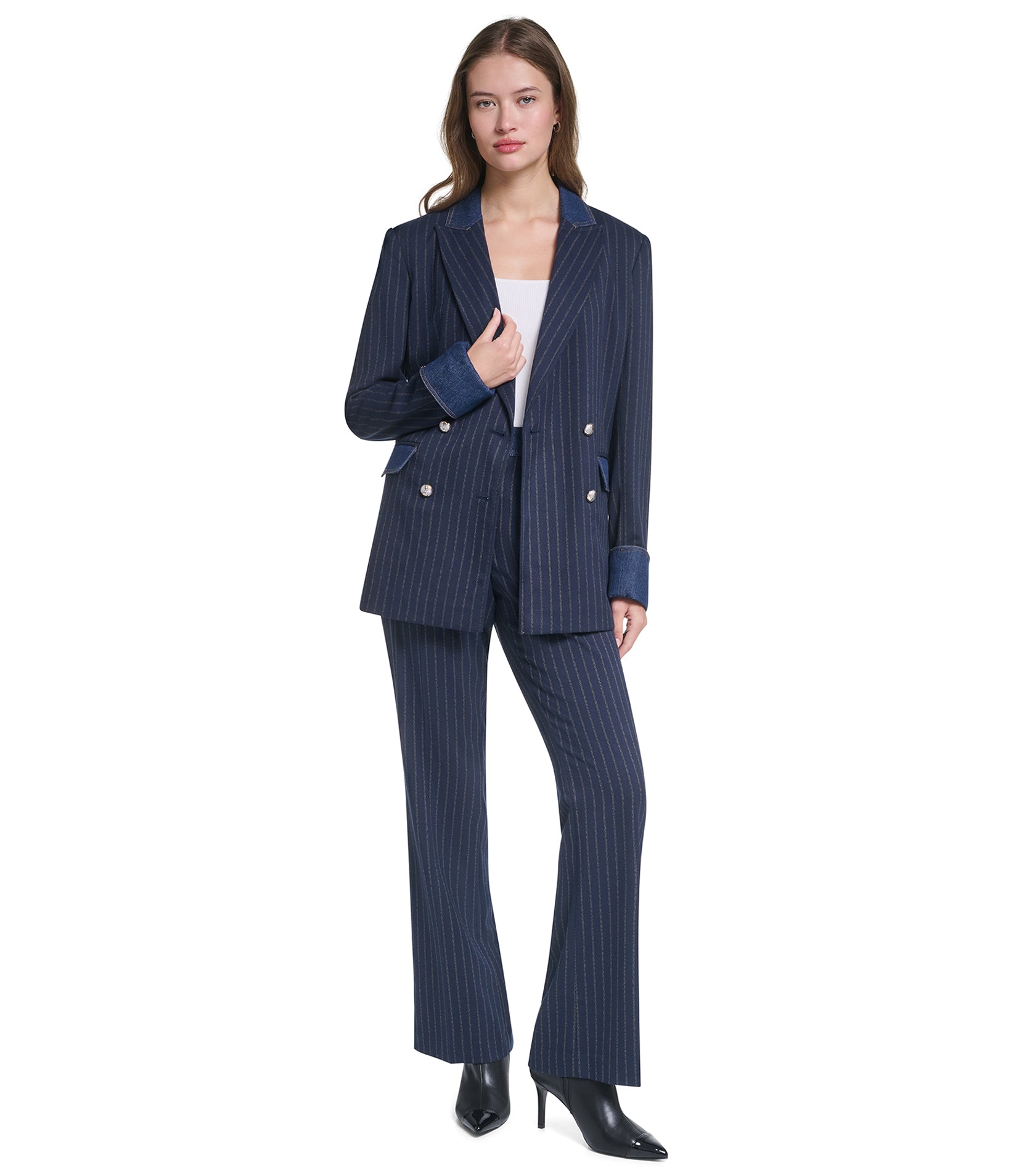 DENIM TRIM PINSTRIPE BLAZER VIEW 5