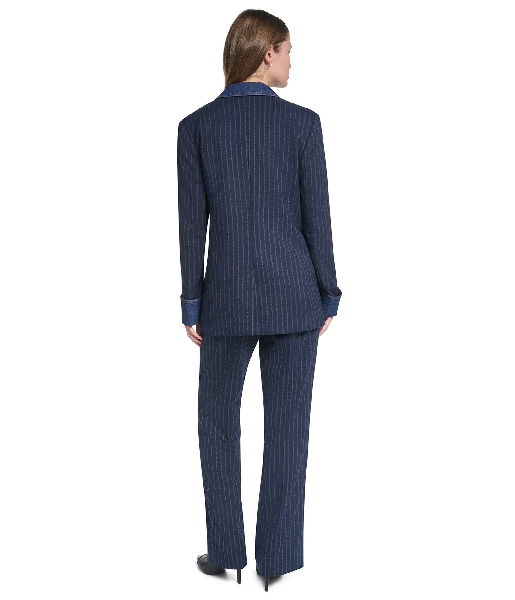 DENIM TRIM PINSTRIPE BLAZER VIEW 6