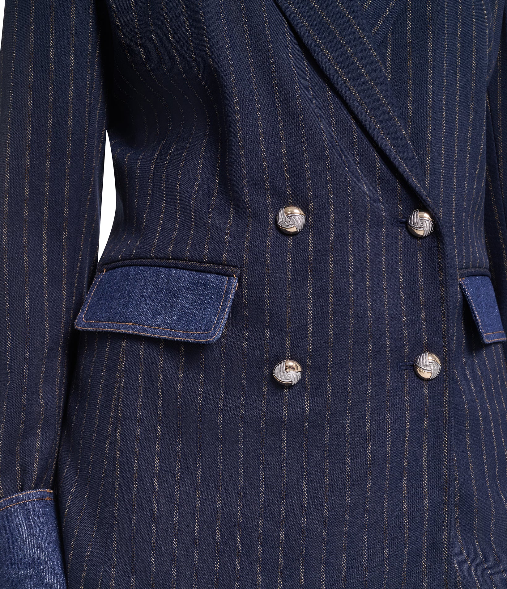 DENIM TRIM PINSTRIPE BLAZER VIEW 7