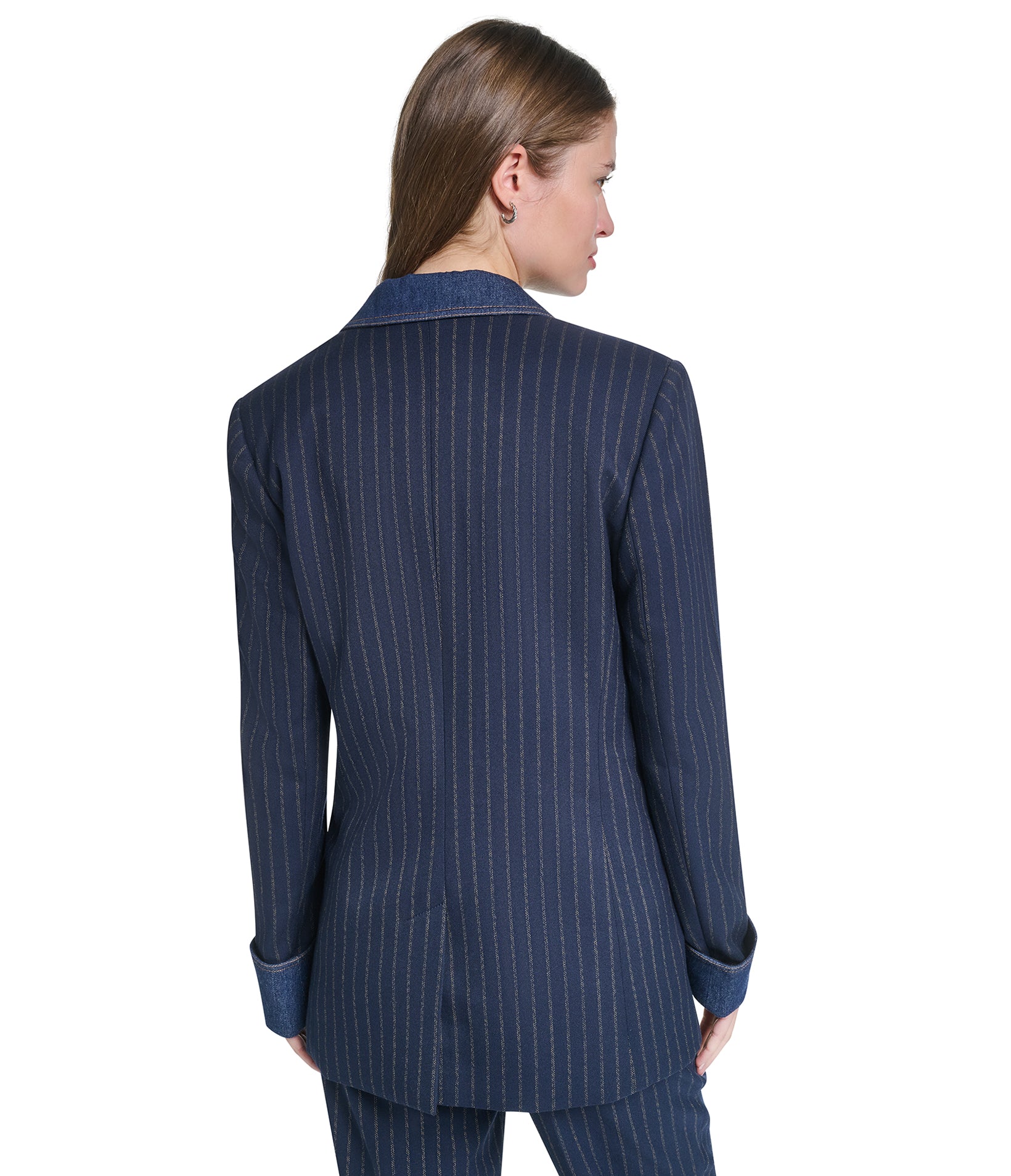 DENIM TRIM PINSTRIPE BLAZER VIEW 3