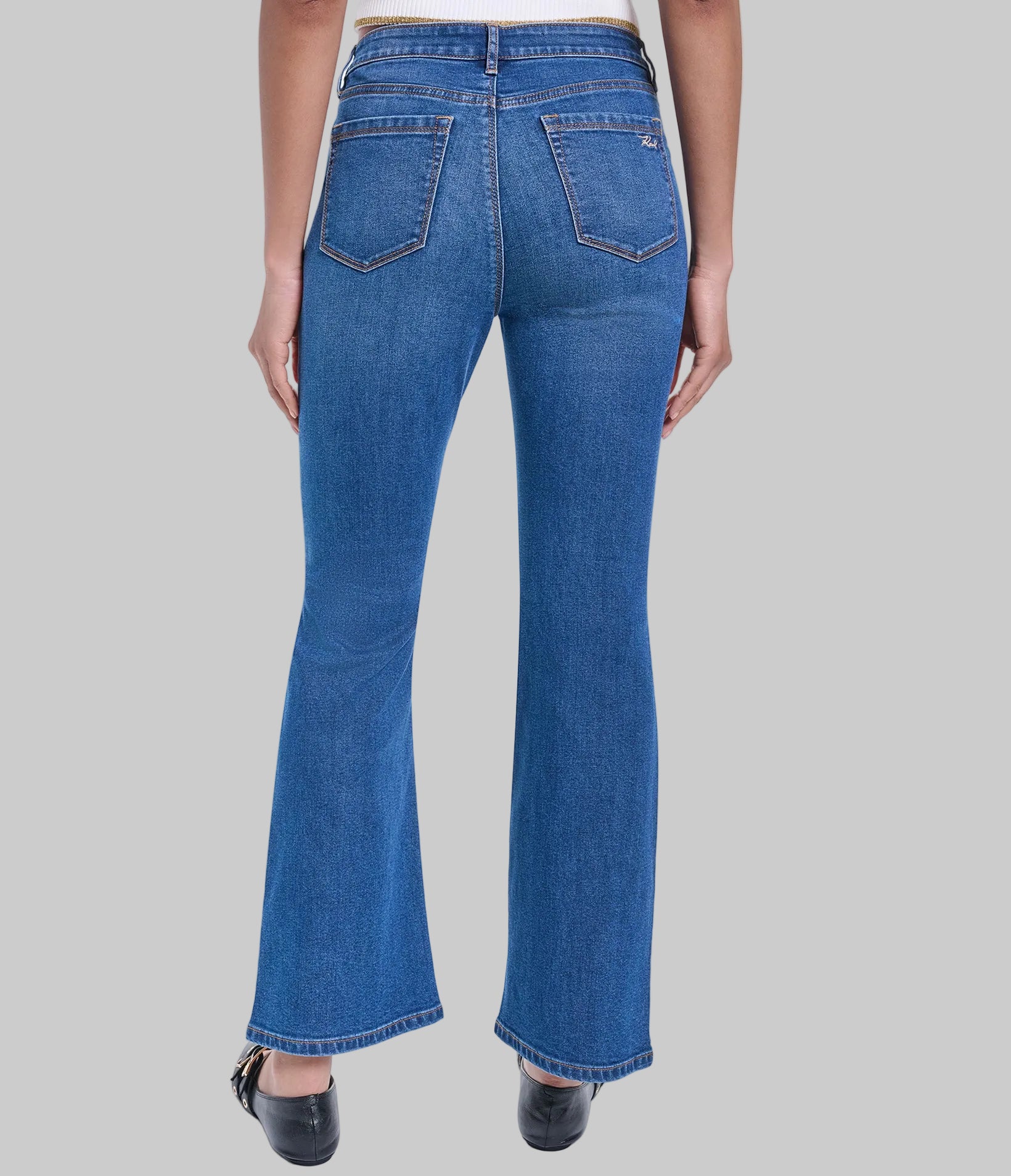 EMBROIDERED KEYS FLARE DENIM PANT VIEW 2