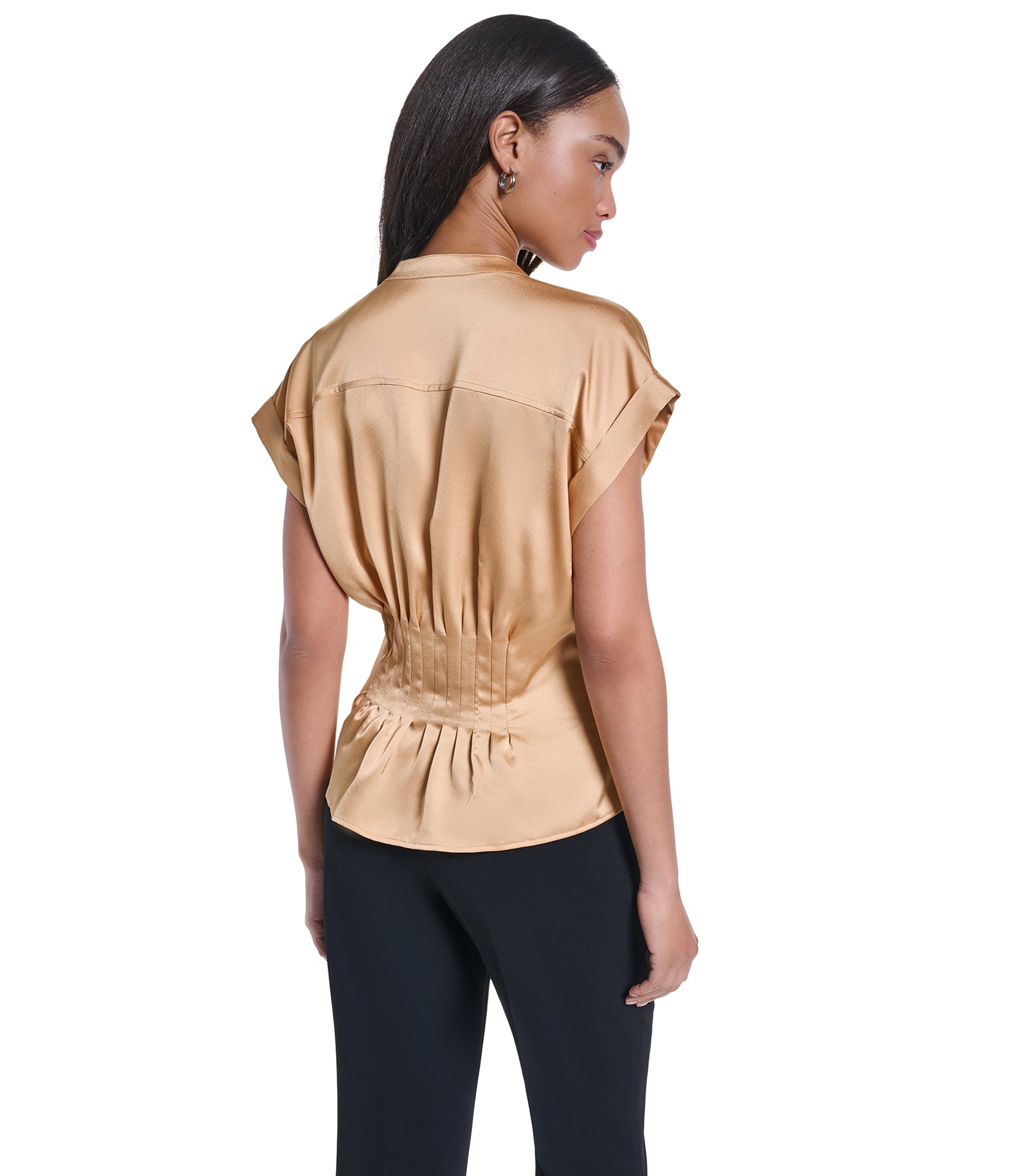 SHORT SLEEVE PLEATED BUTTON DOWN VIEW 2