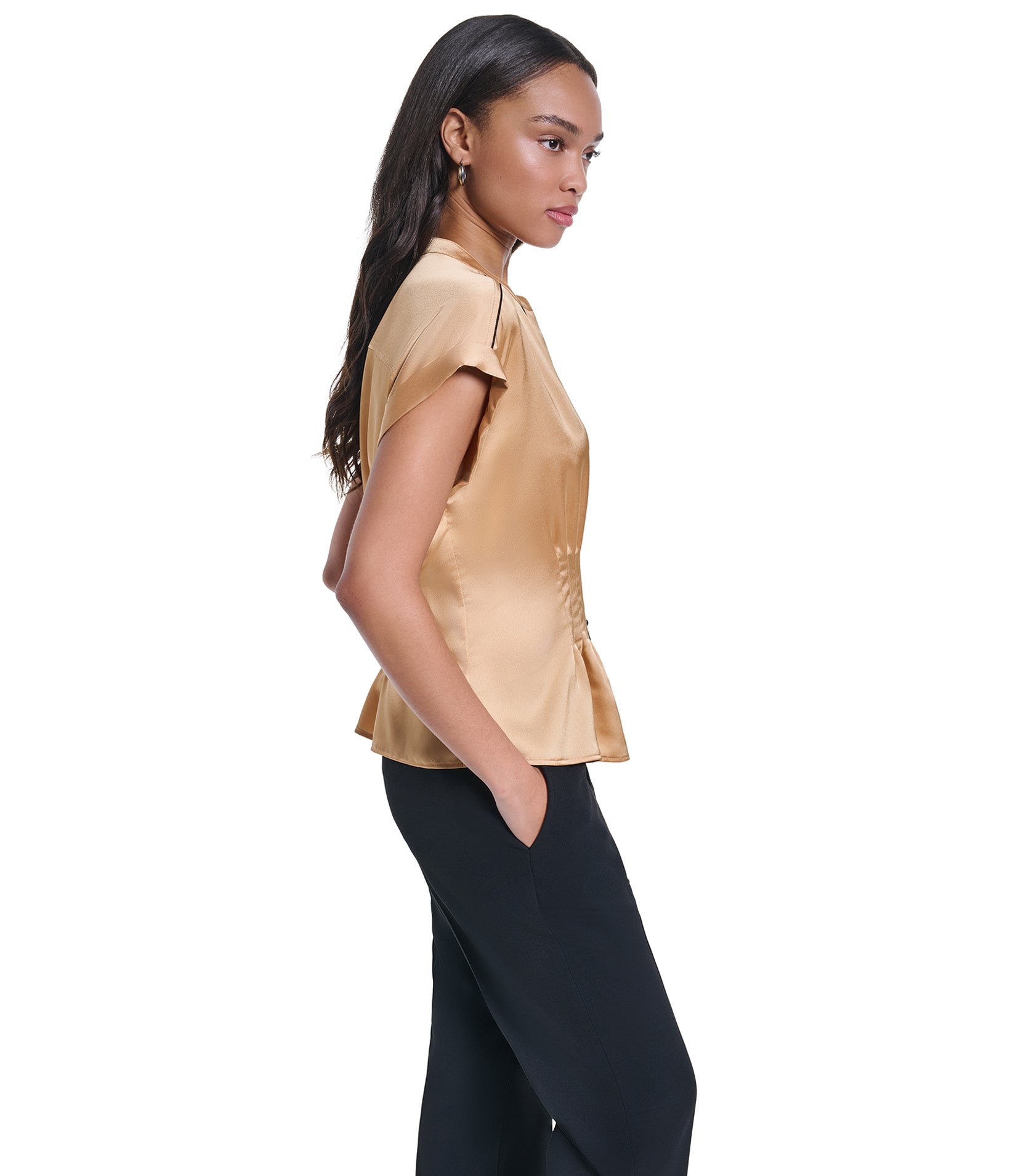 SHORT SLEEVE PLEATED BUTTON DOWN VIEW 3