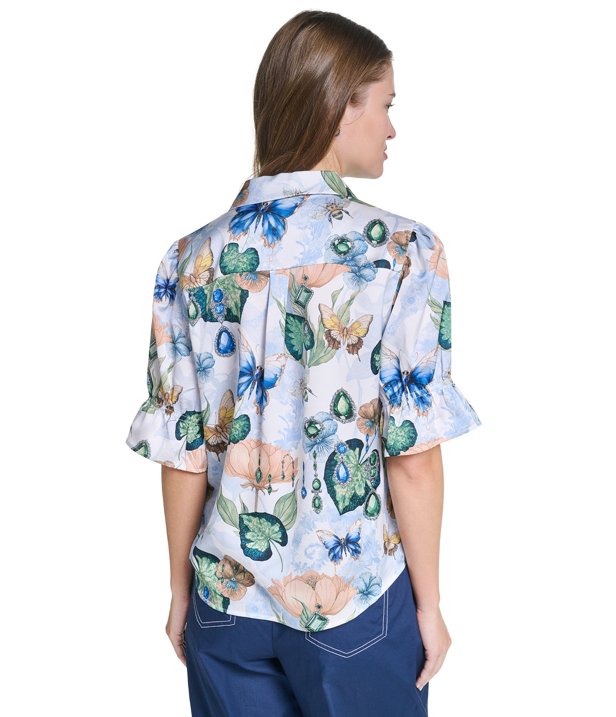 SHORT SLEEVE MULTI FLORAL WOVEN TOP VIEW 2