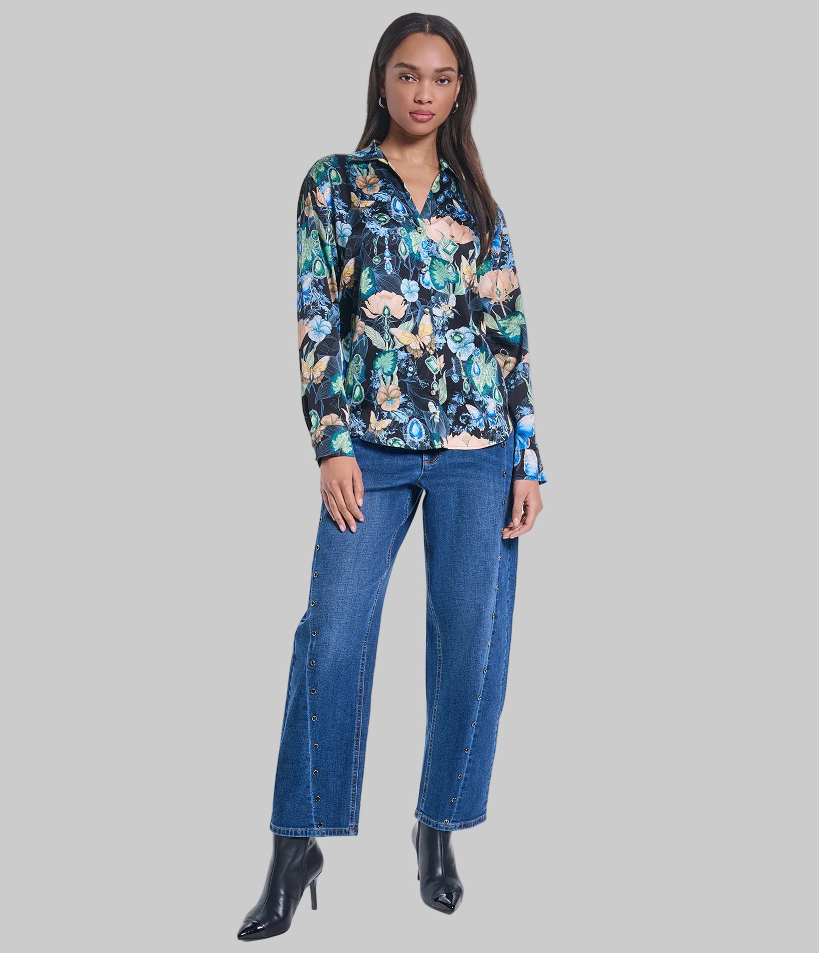 LONG SLEEVE FLORAL PRINTED SATIN VIEW 5