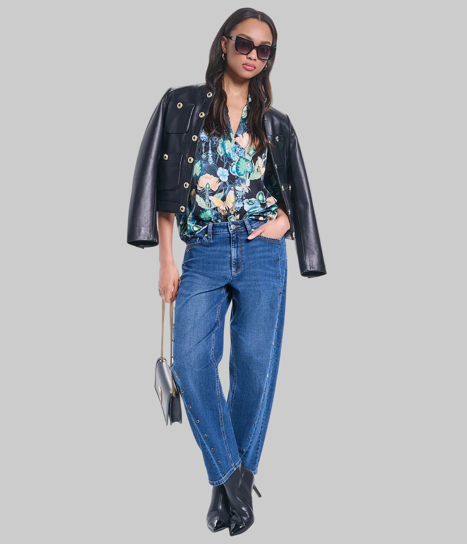 LONG SLEEVE FLORAL PRINTED SATIN VIEW 4