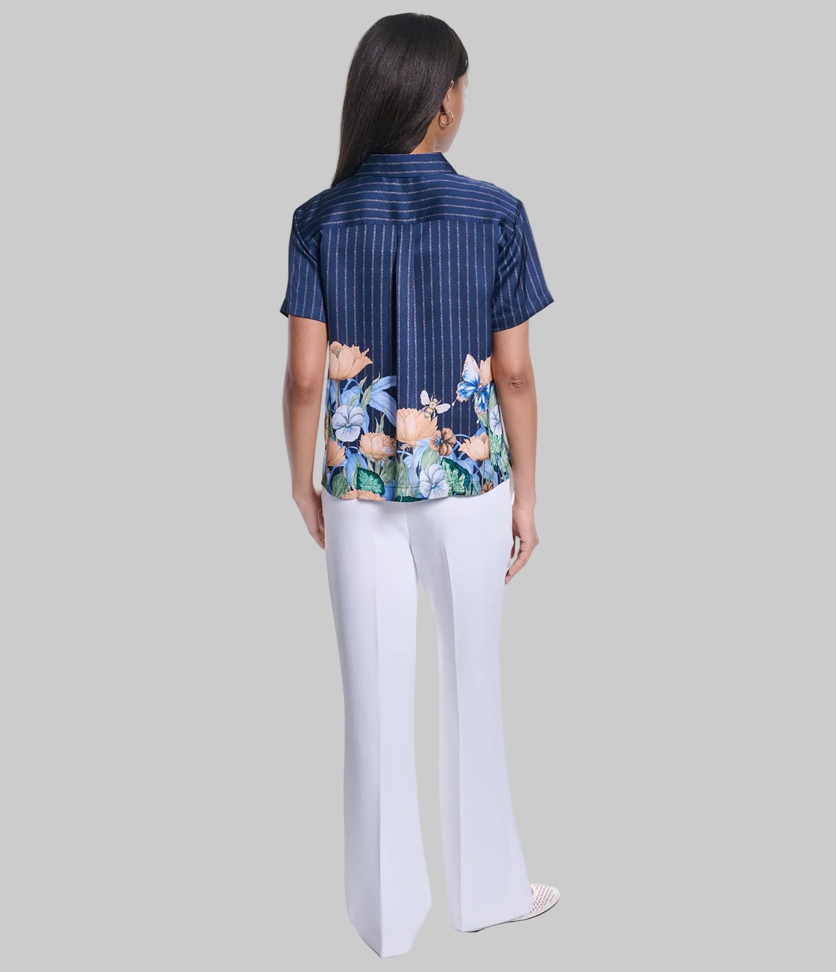 SHORT SLEEVE FLORAL PRINT SOFT BLOUSE VIEW 6