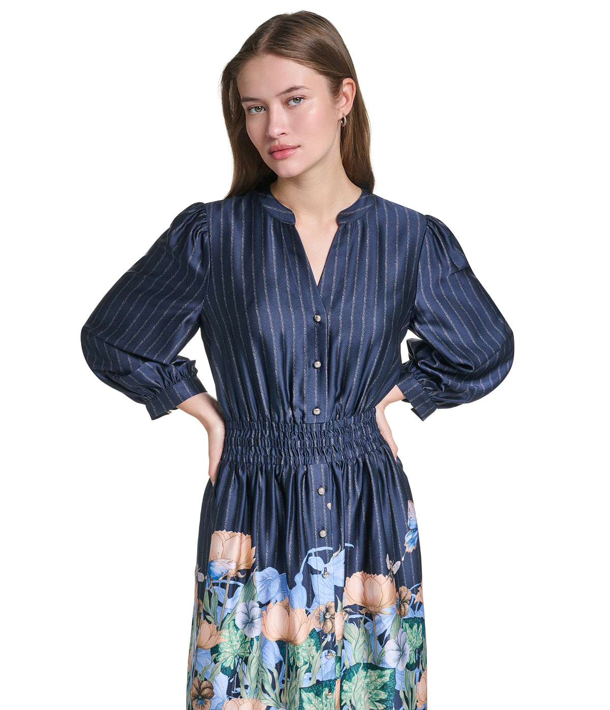 FIT AND FLARE FLORAL PRINT DRESS VIEW 4