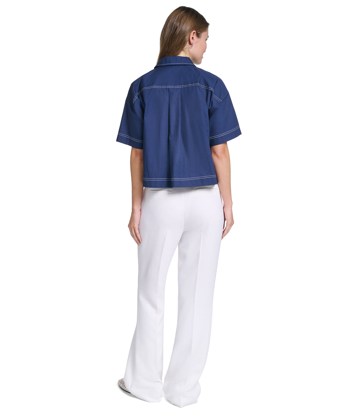 SHORT SLEEVE CROPPED POPLIN BUTTON DOWN VIEW 5