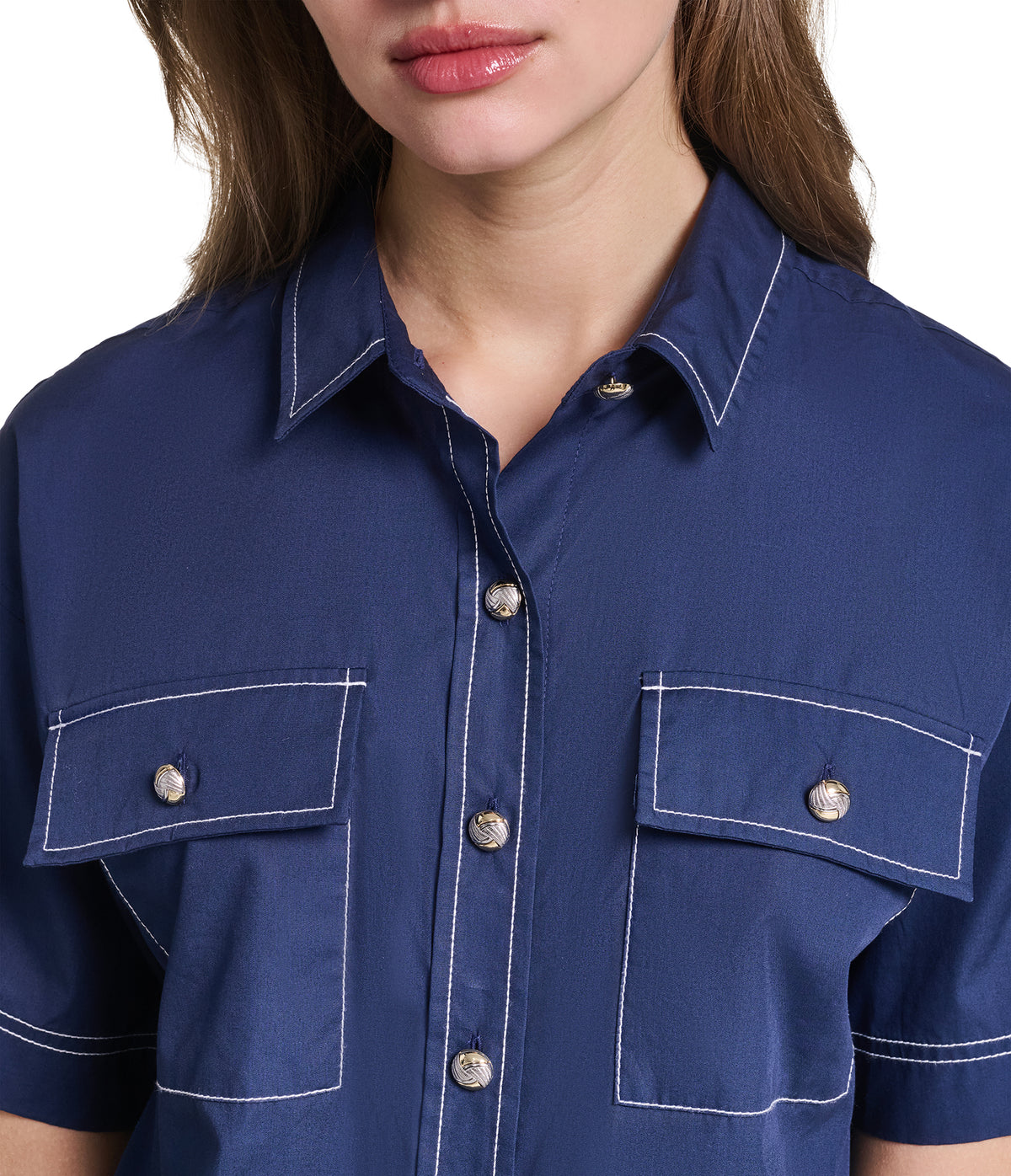 SHORT SLEEVE CROPPED POPLIN BUTTON DOWN VIEW 6