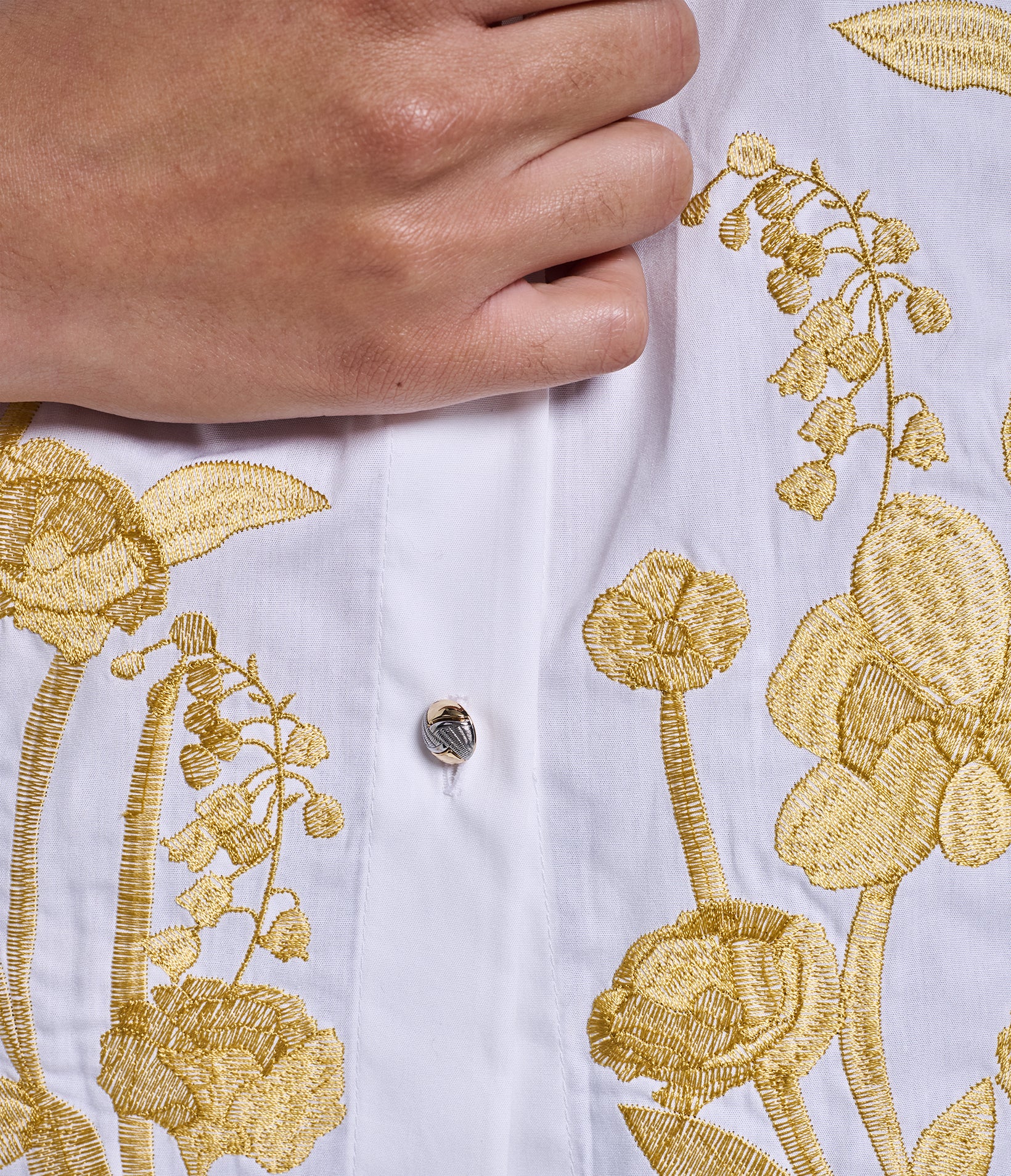 GOLD EMBROIDERY PUFF SLEEVE BUTTON DOWN VIEW 7