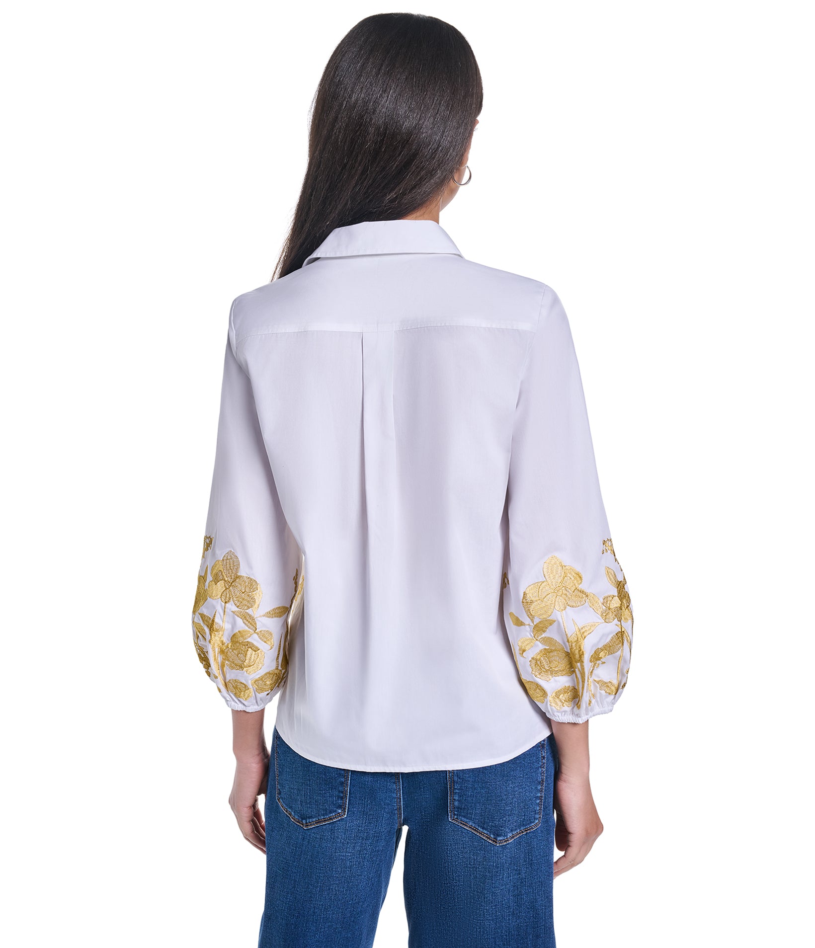 GOLD EMBROIDERY PUFF SLEEVE BUTTON DOWN VIEW 3
