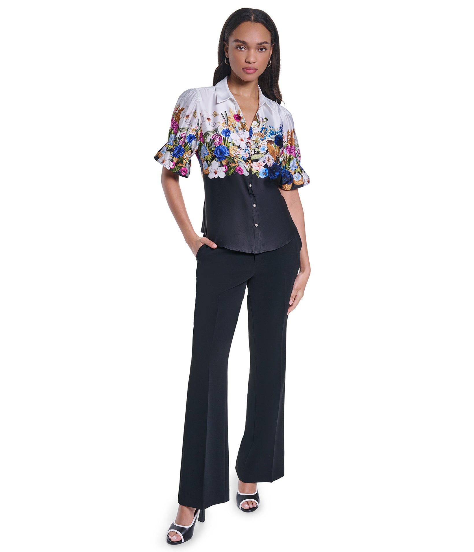 SHORT SLEEVE FLORAL WOVEN TOP VIEW 4