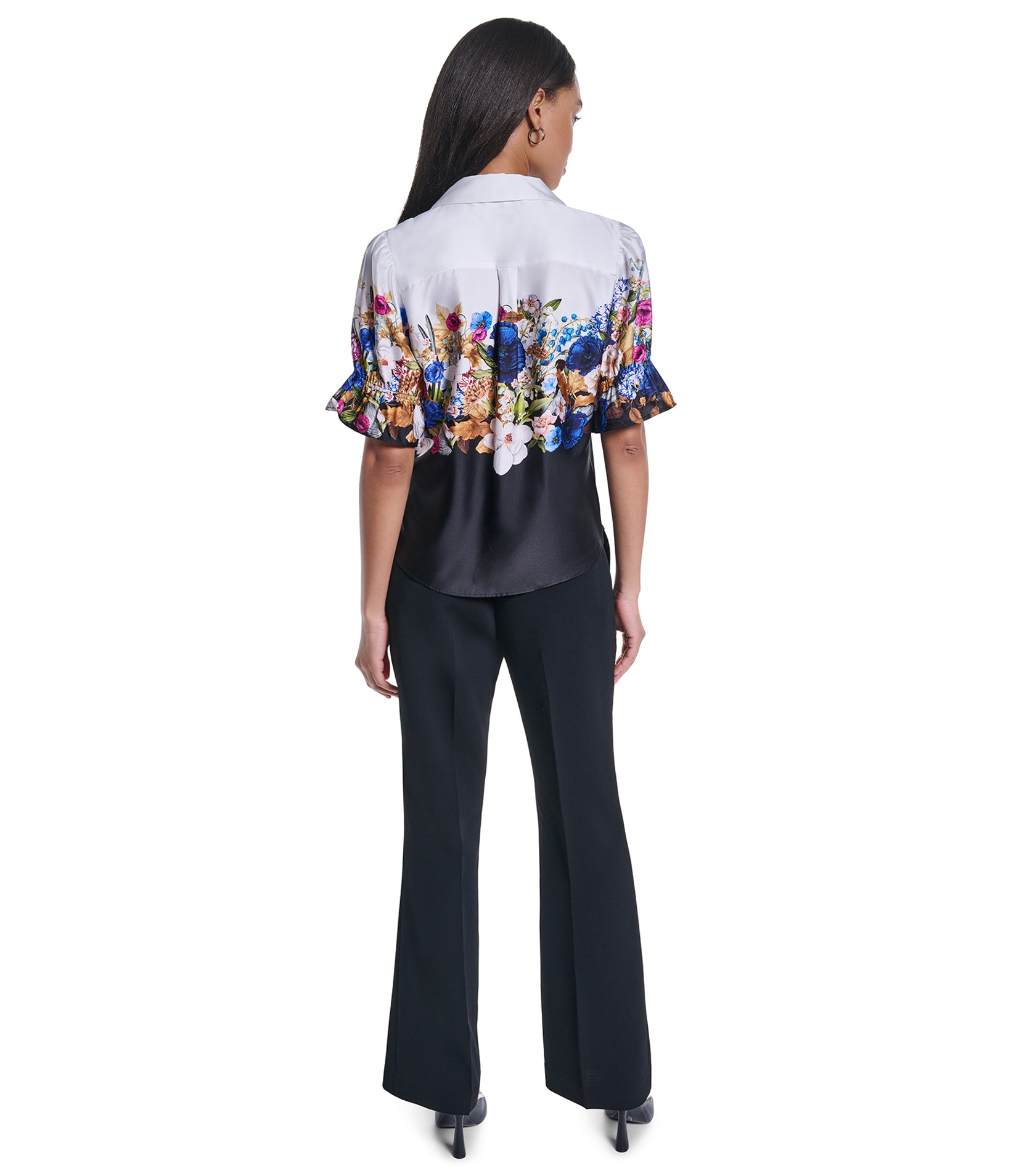 SHORT SLEEVE FLORAL WOVEN TOP VIEW 5