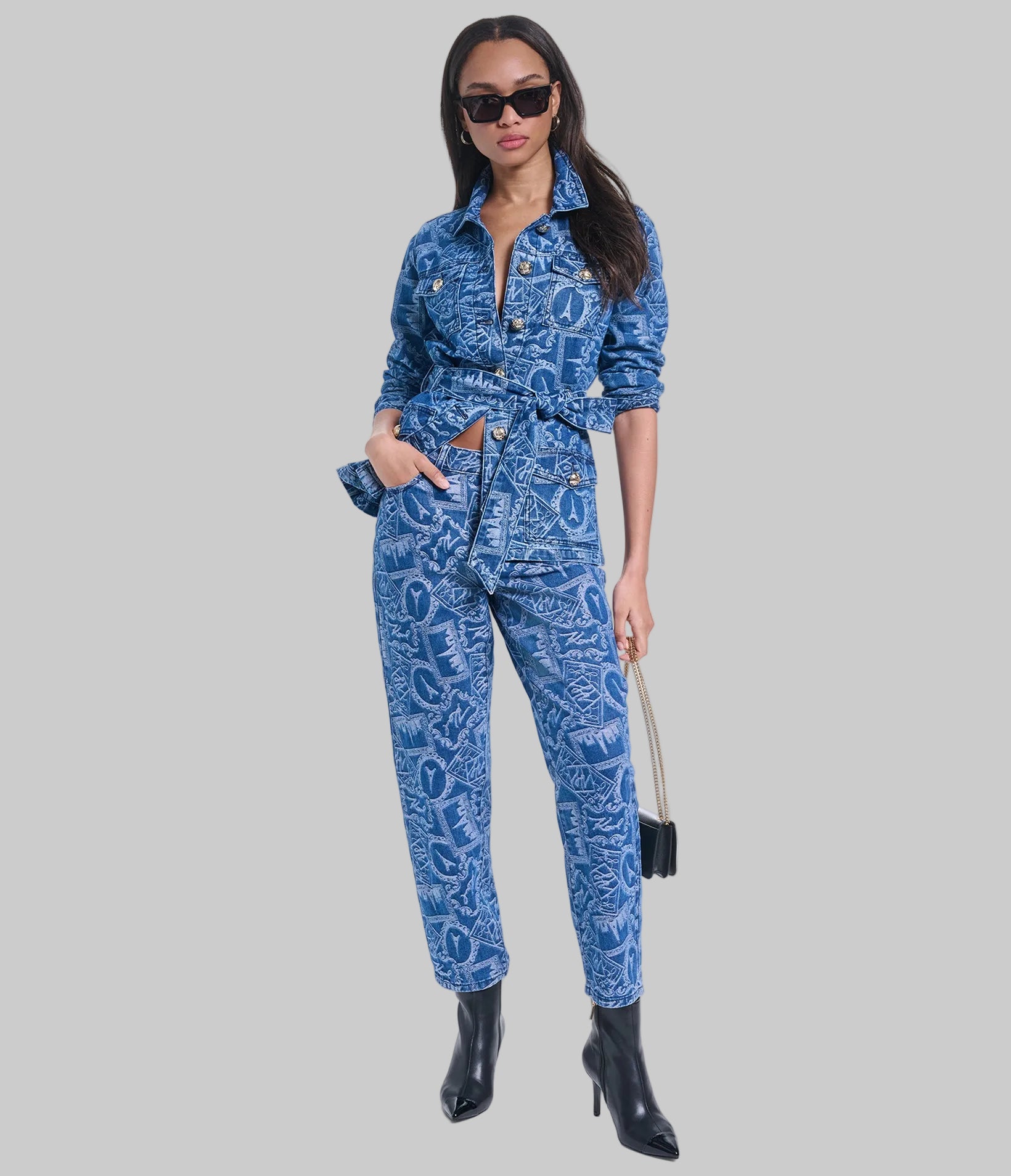 CO-ORD JACQUARD BELTED DENIM JACKET VIEW 4 | Women's Clothing