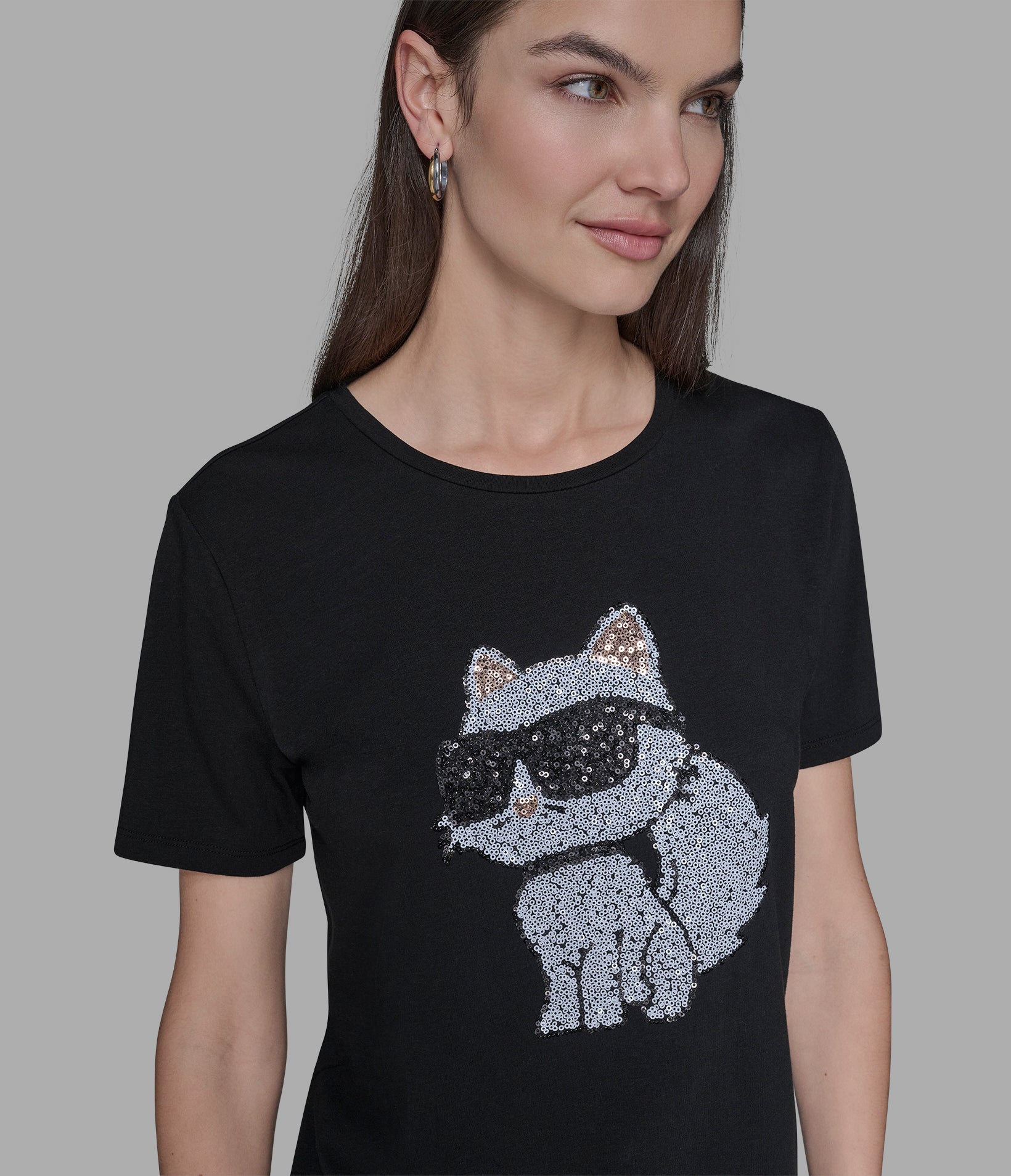 Choupette Sequin Logo Tee | Tees & Tanks | Karl Lagerfeld Paris
