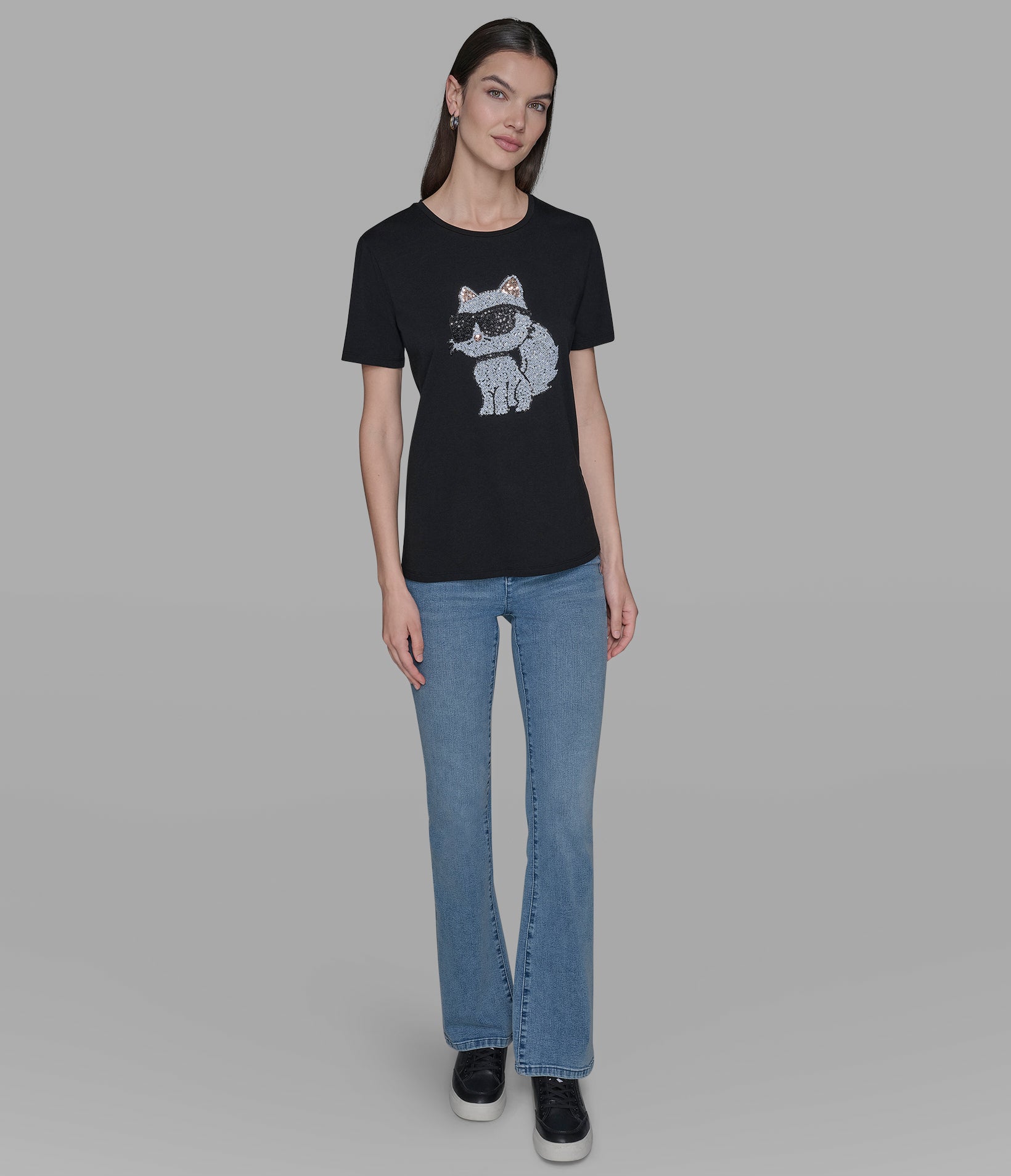 Choupette Sequin Logo Tee | Tees & Tanks | Karl Lagerfeld Paris