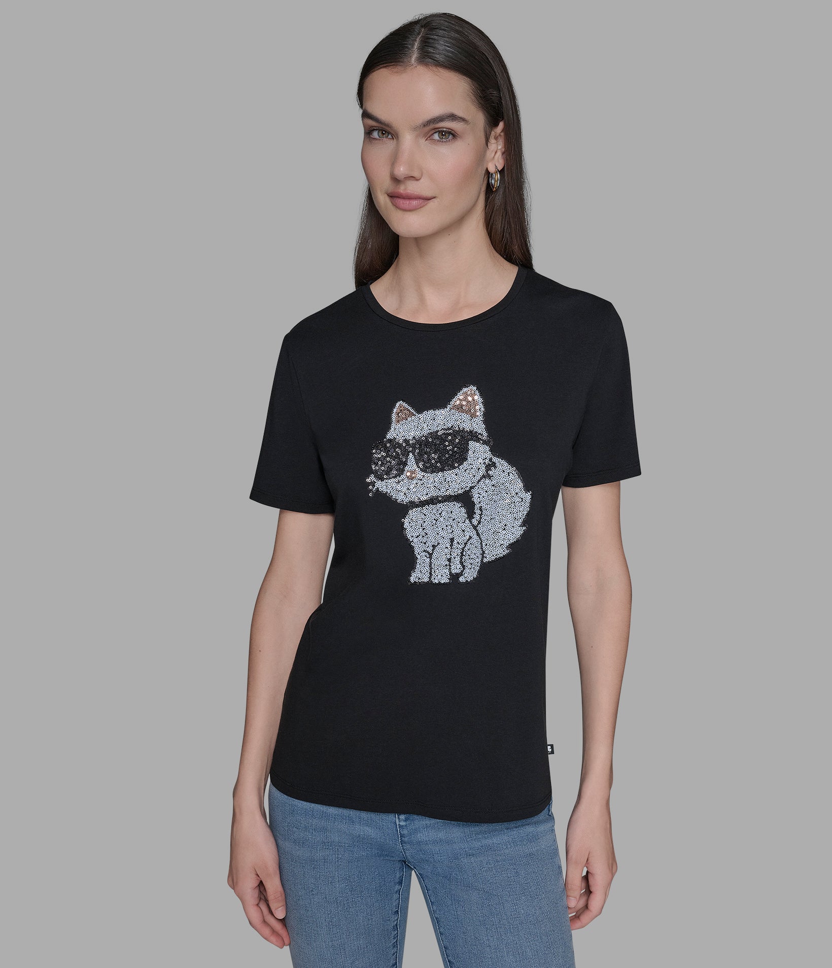 Choupette Sequin Logo Tee | Tees & Tanks | Karl Lagerfeld Paris