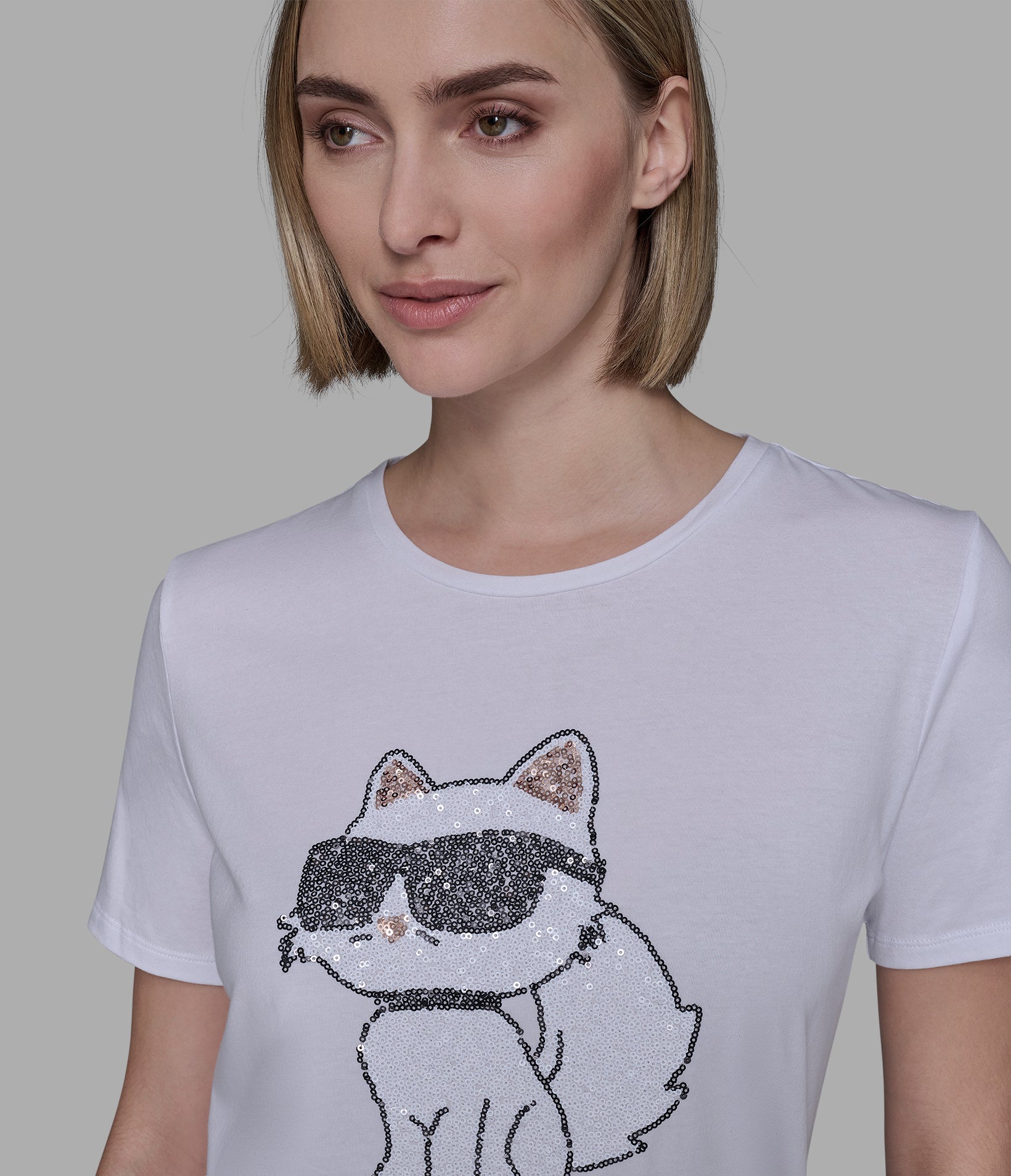 Choupette Sequin Logo Tee | Tees & Tanks | Karl Lagerfeld Paris