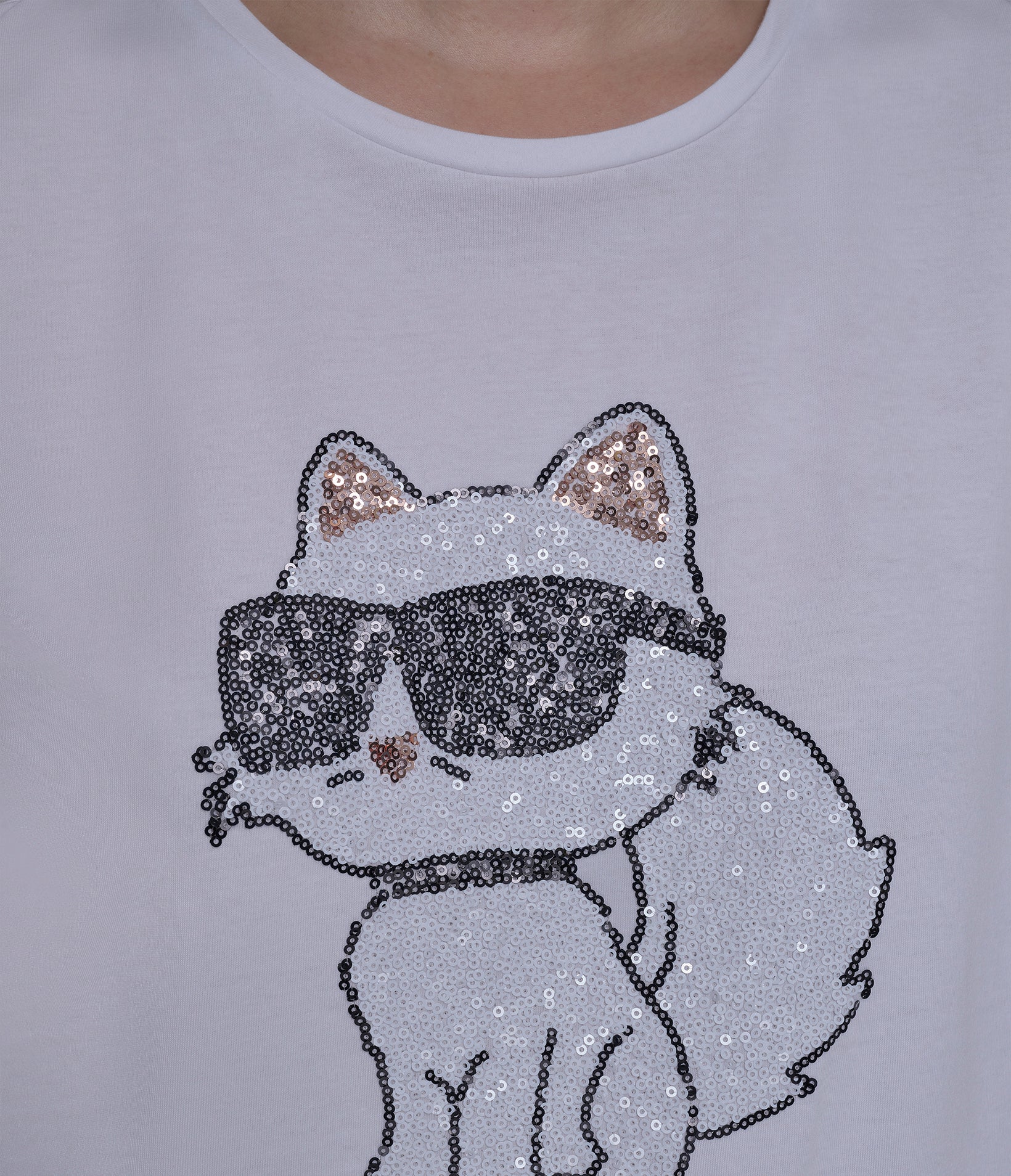 Choupette Sequin Logo Tee | Tees & Tanks | Karl Lagerfeld Paris