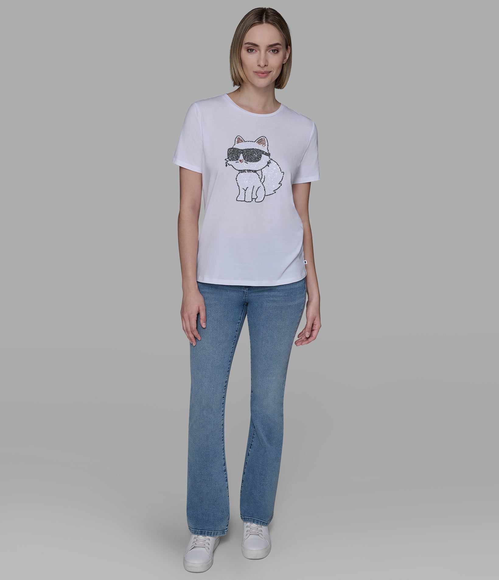 Choupette Sequin Logo Tee | Tees & Tanks | Karl Lagerfeld Paris