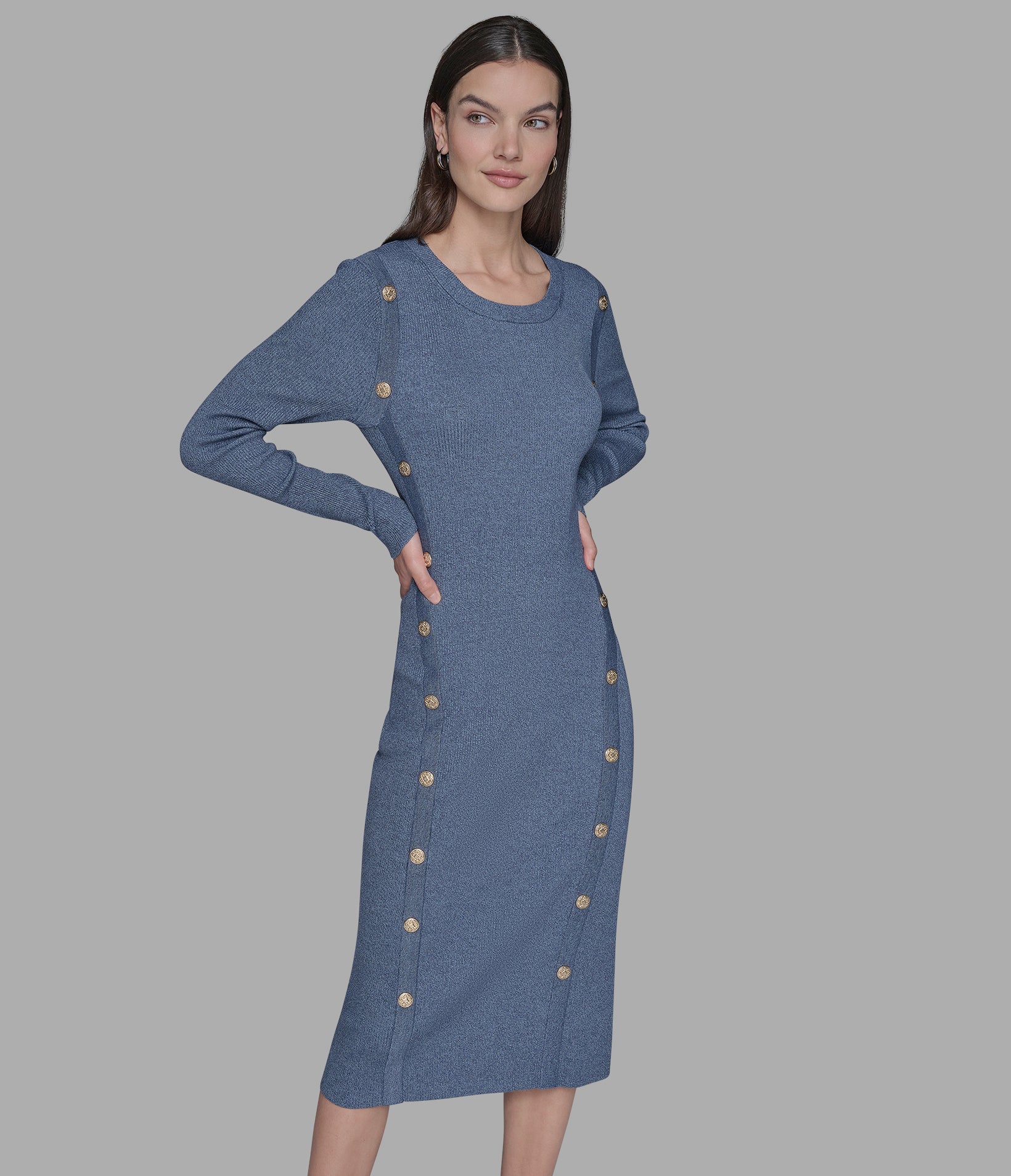 HEATHERED MIDI SWEATER DRESS VIEW 1