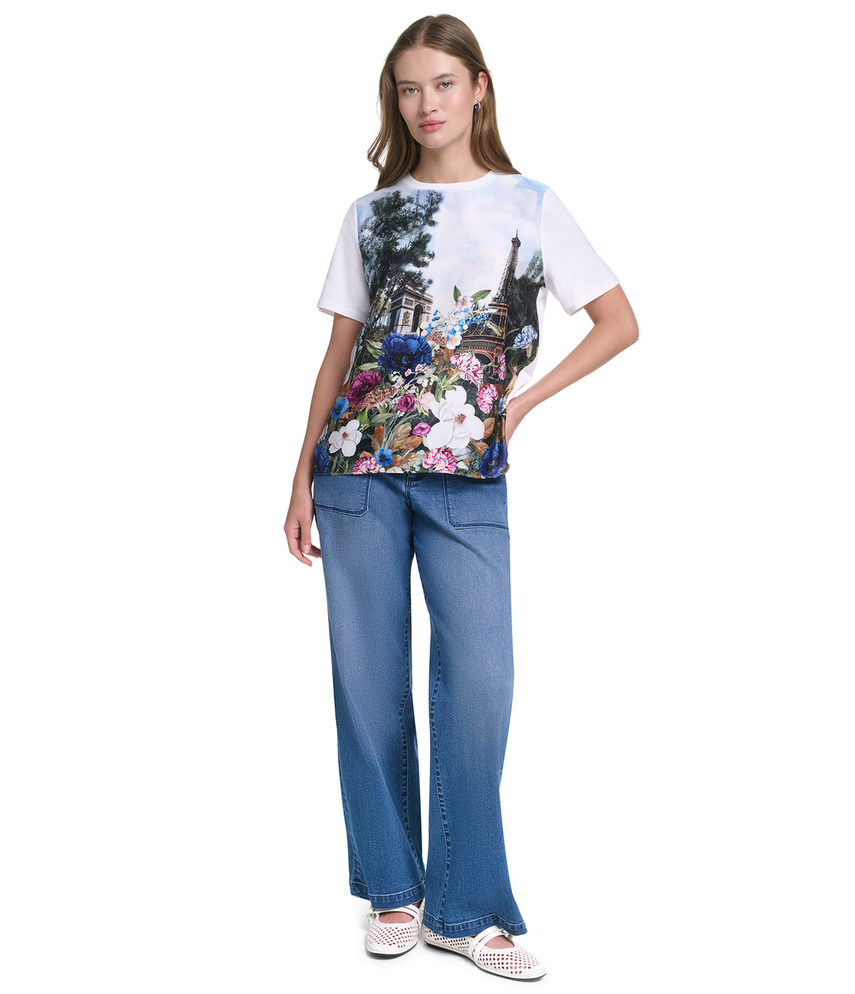 SHORT SLEEVE FLORAL KNIT TOP VIEW 5