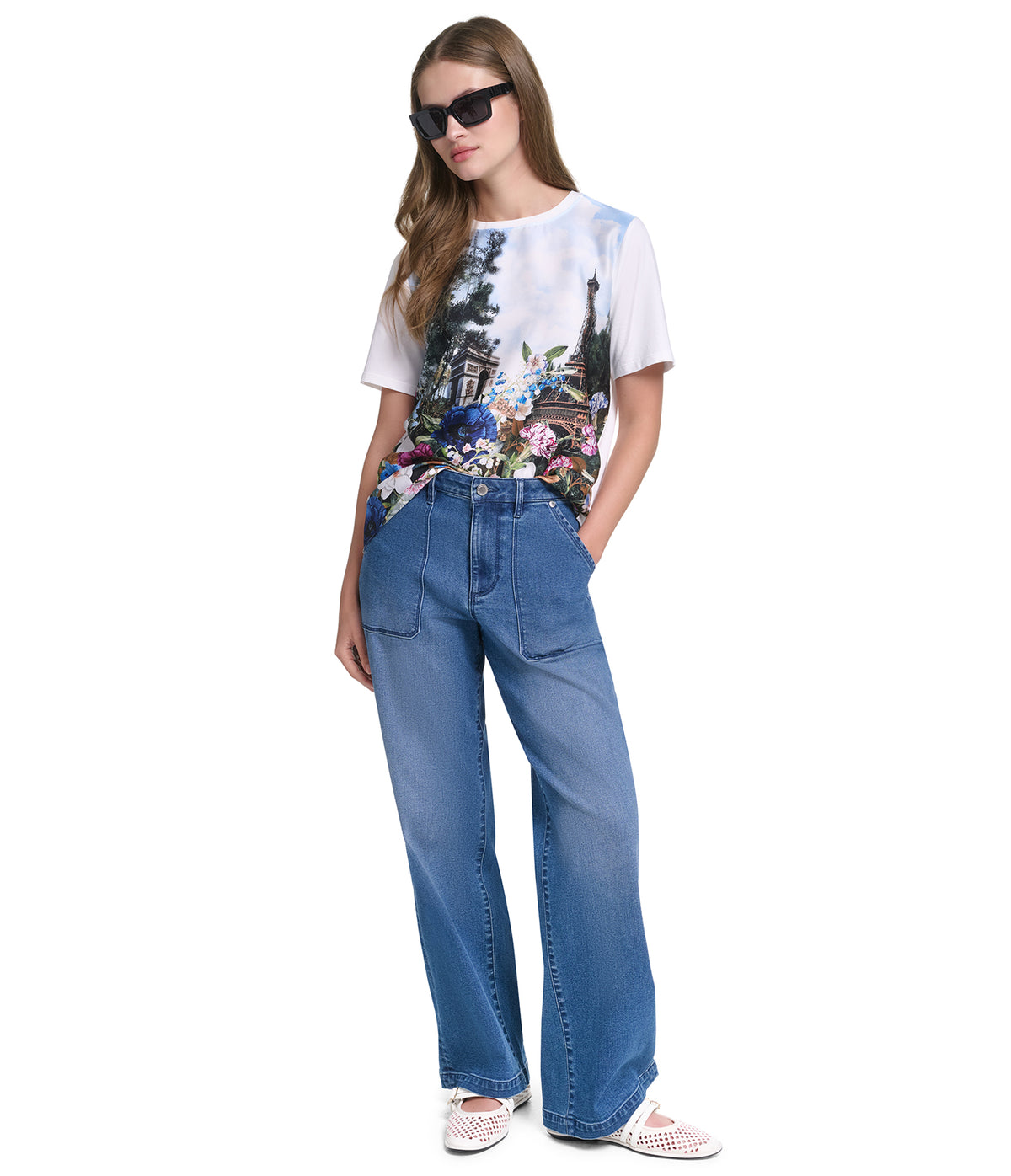SHORT SLEEVE FLORAL KNIT TOP VIEW 1