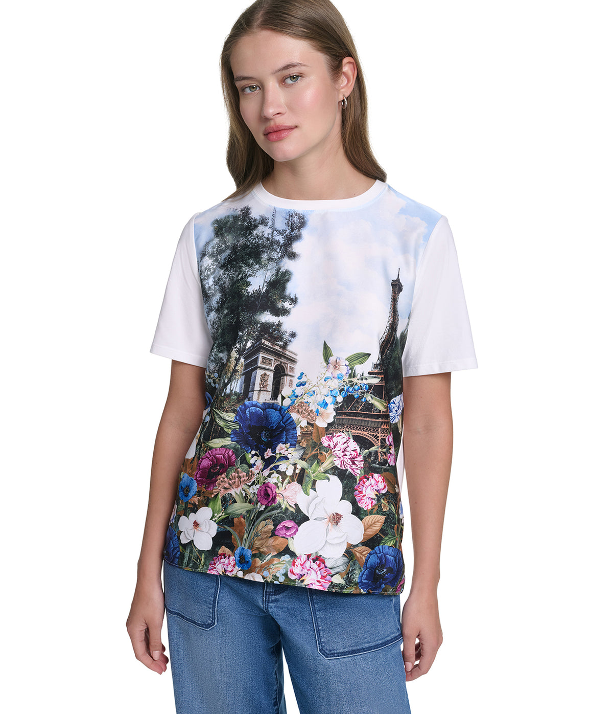 SHORT SLEEVE FLORAL KNIT TOP VIEW 2