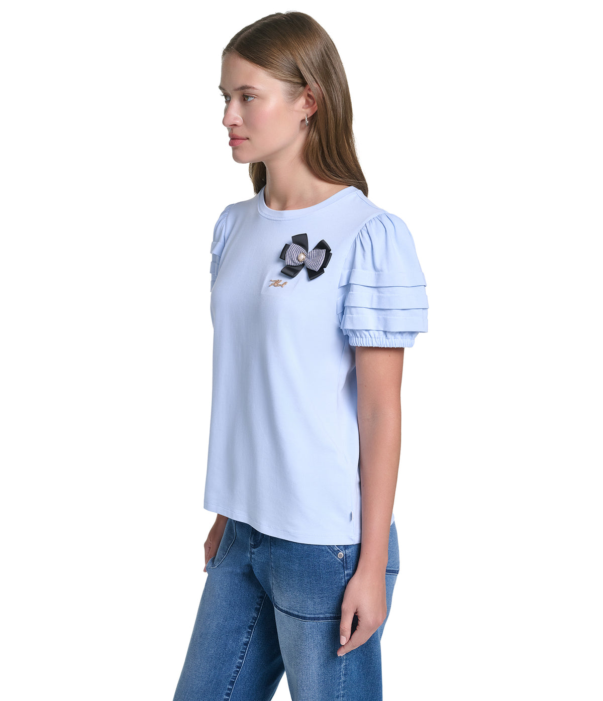 SHORT SLEEVE KNIT TOP WITH PINS VIEW 2