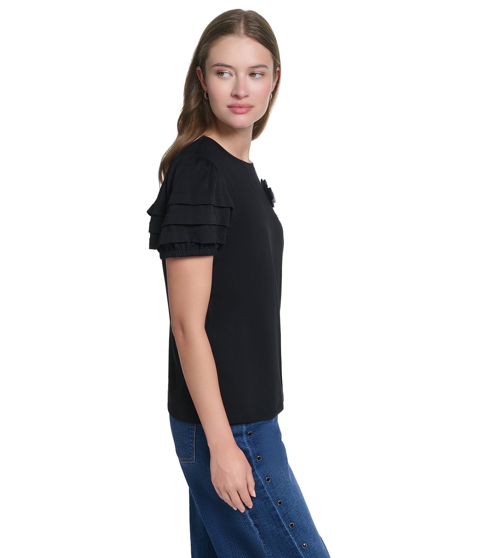 SHORT SLEEVE KNIT TOP WITH PINS VIEW 3
