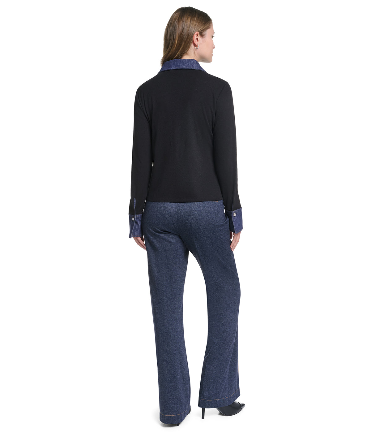 LONG SLEEVE DENIM TRIM COLLAR BUTTON DOWN VIEW 5