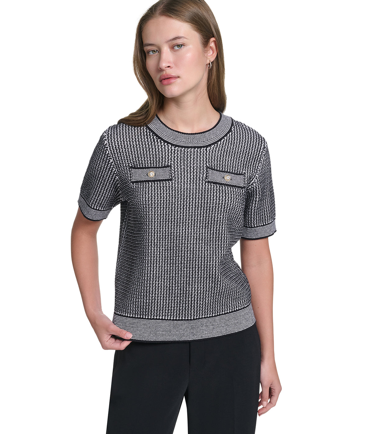 CREW NECK SHORT SLEEVE SWEATER VIEW 1